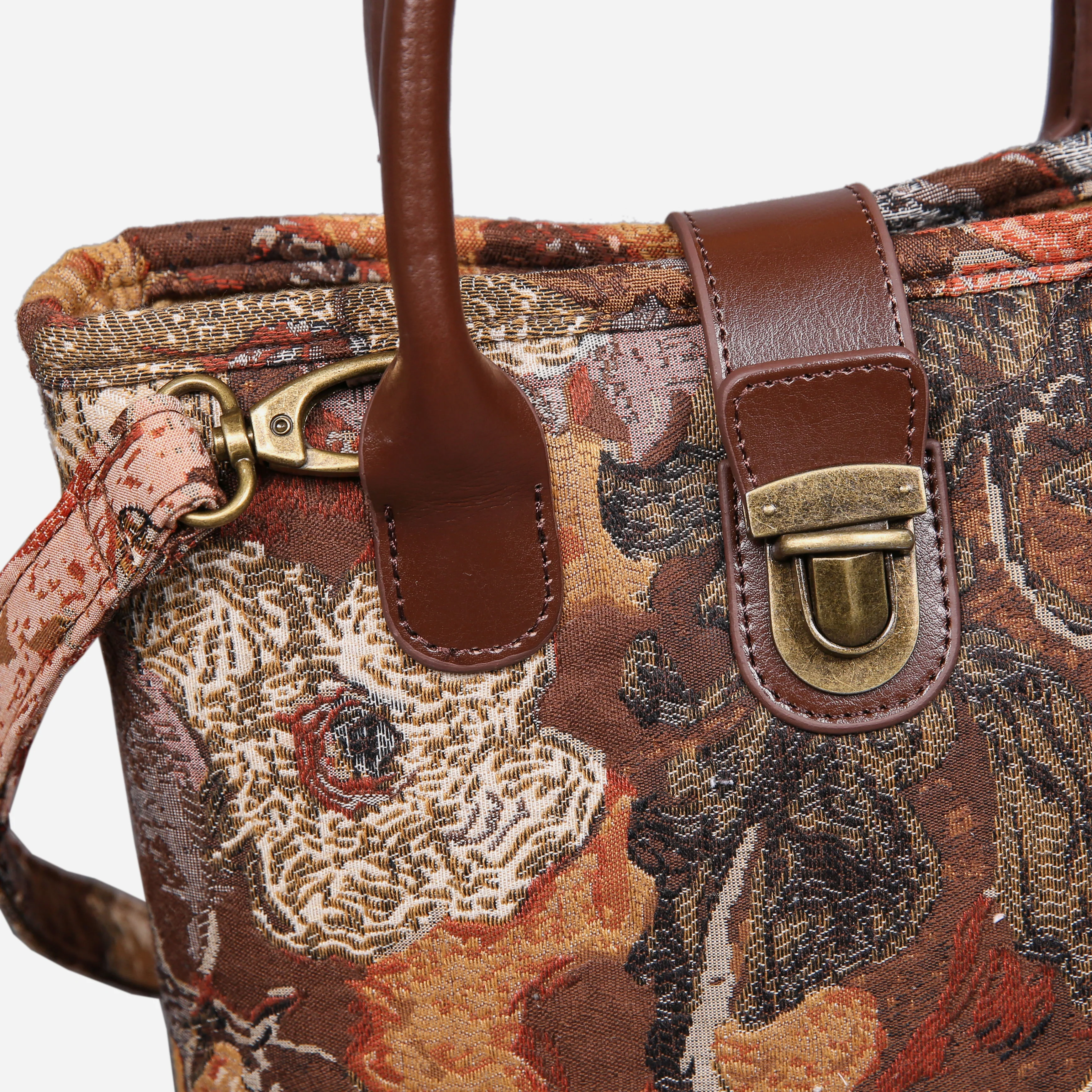Abstract Brown Tuck Lock Carpet Satchel - Image 4