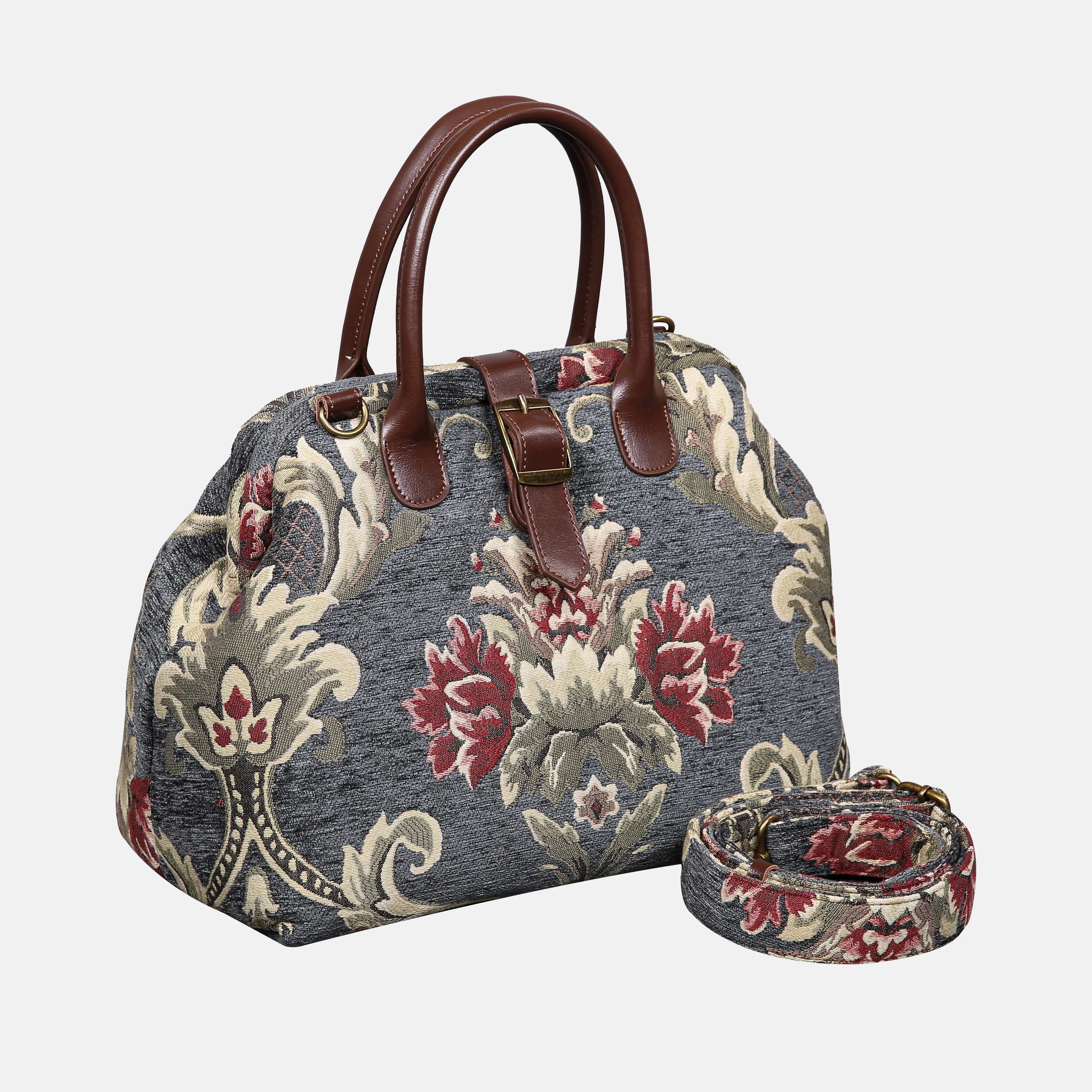 Baroque Floral Green Gray Carpet Handbag Purse - Image 2