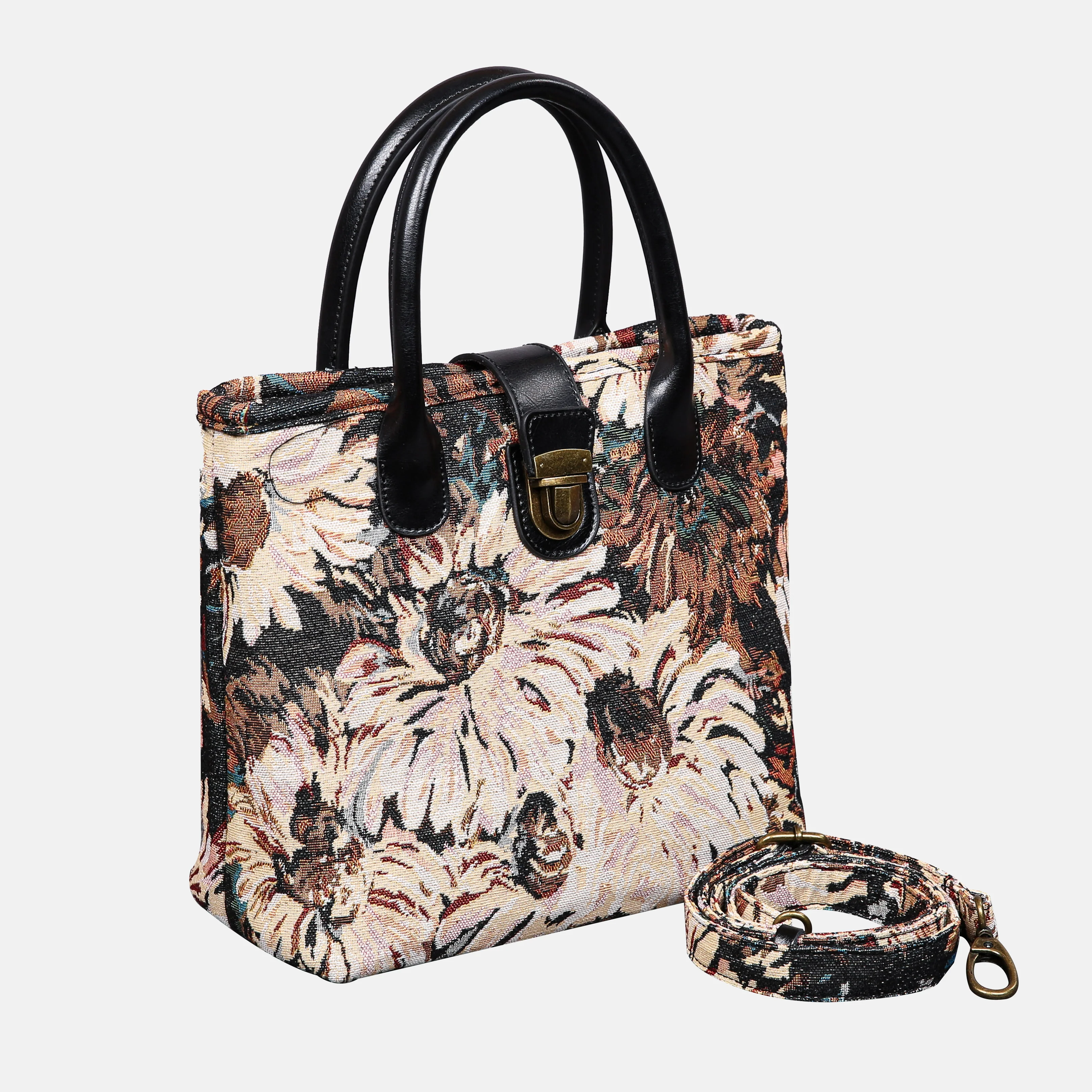 Blooming Daisy Black Tuck Lock Carpet Satchel - Image 2