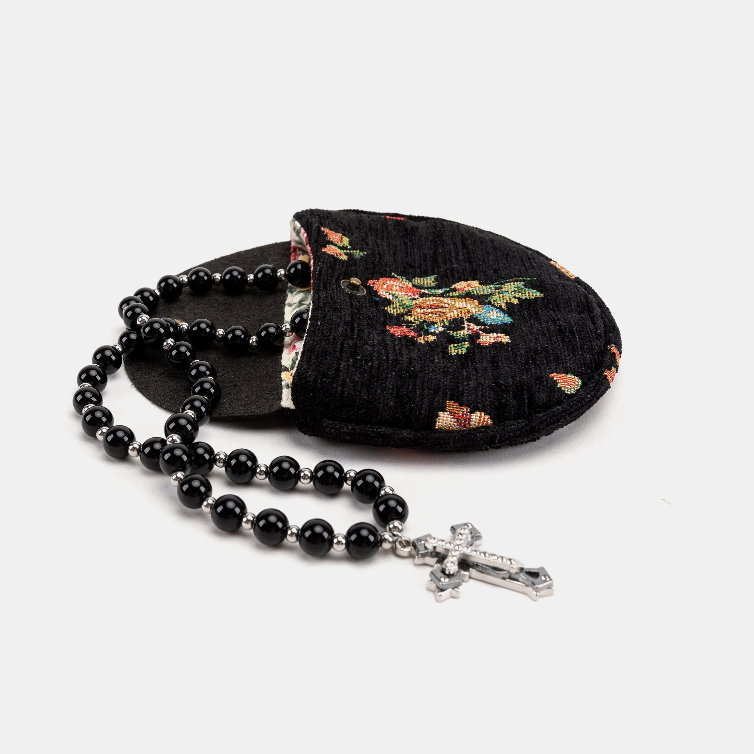 Bouquets Black Rosary Bag