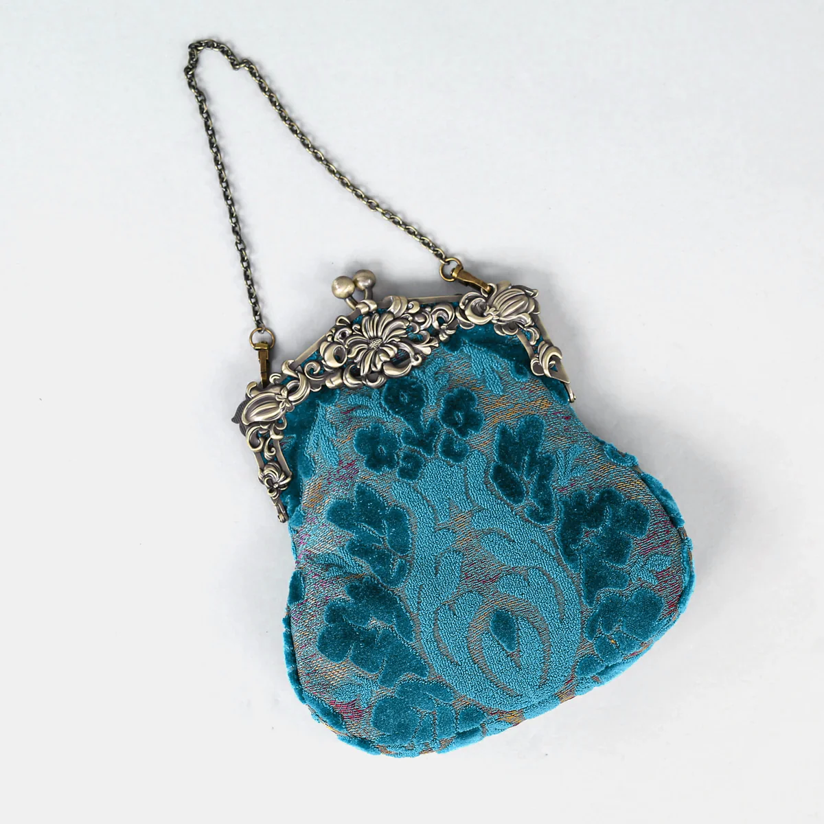 Burnout Velvet Aqua Blue Chatelaine Purse Large - Image 4