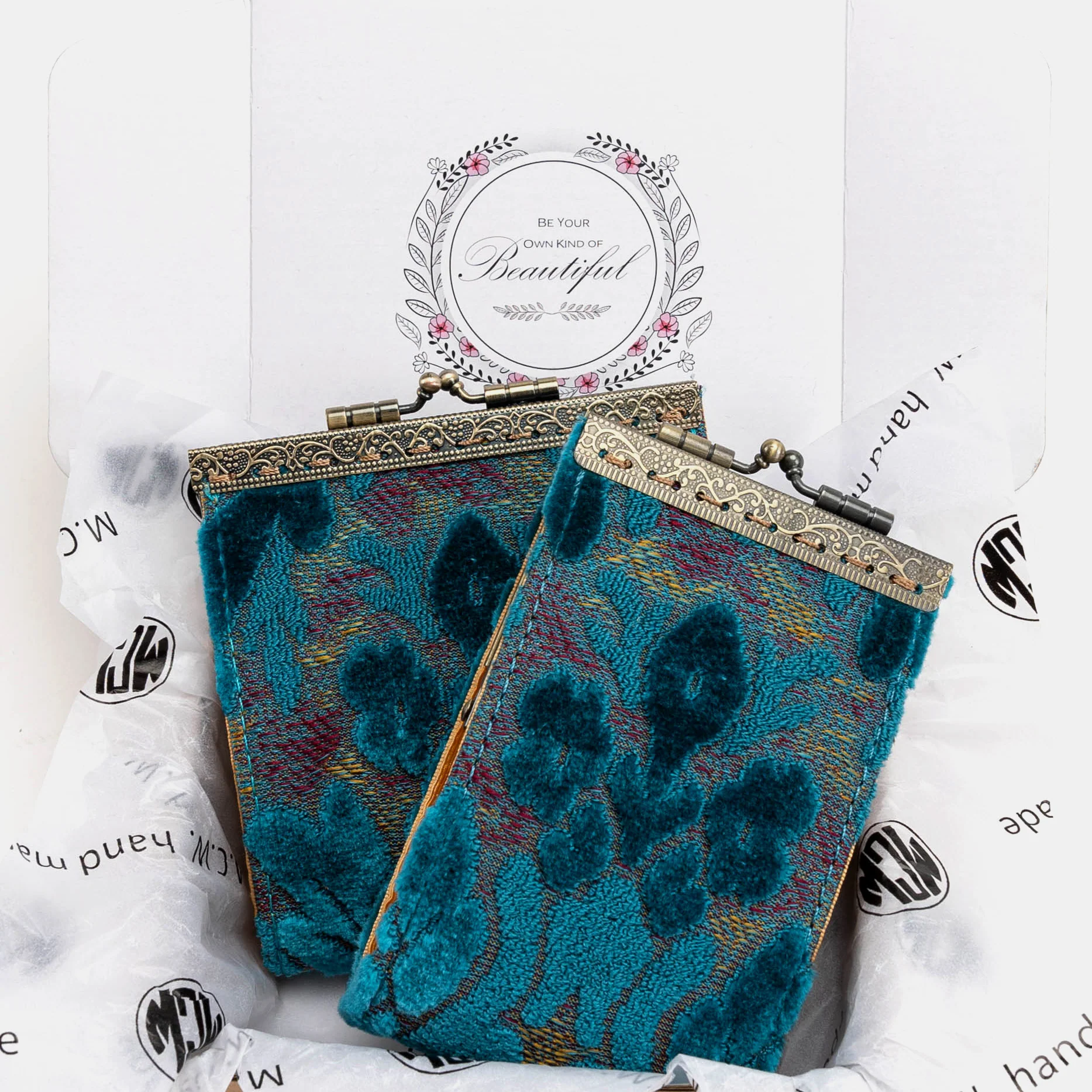 Burnout Velvet Aqua Blue Card Wallet - Image 7