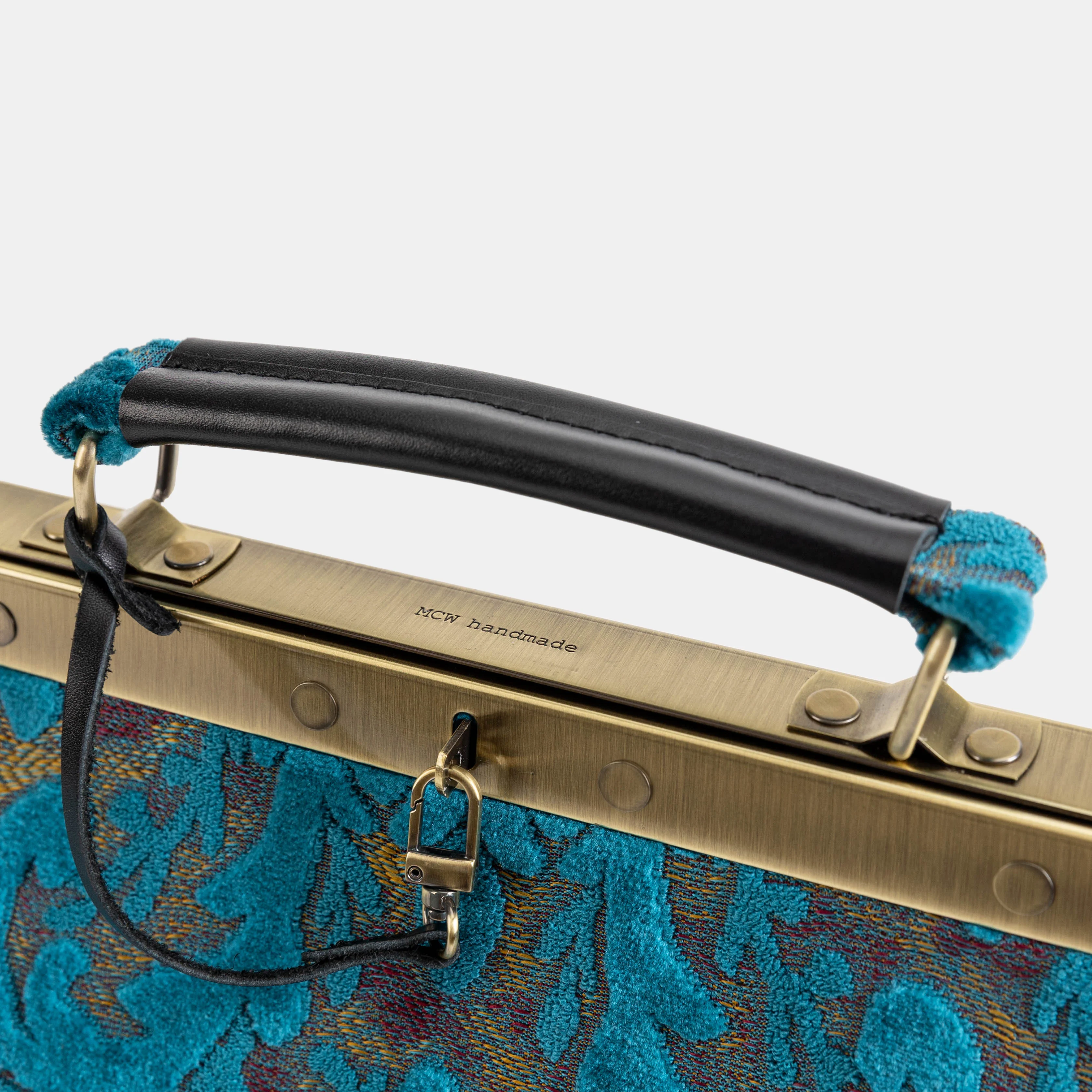 Burnout Velvet Aqua Blue Celine Carpet Gladstone Bag - Image 4