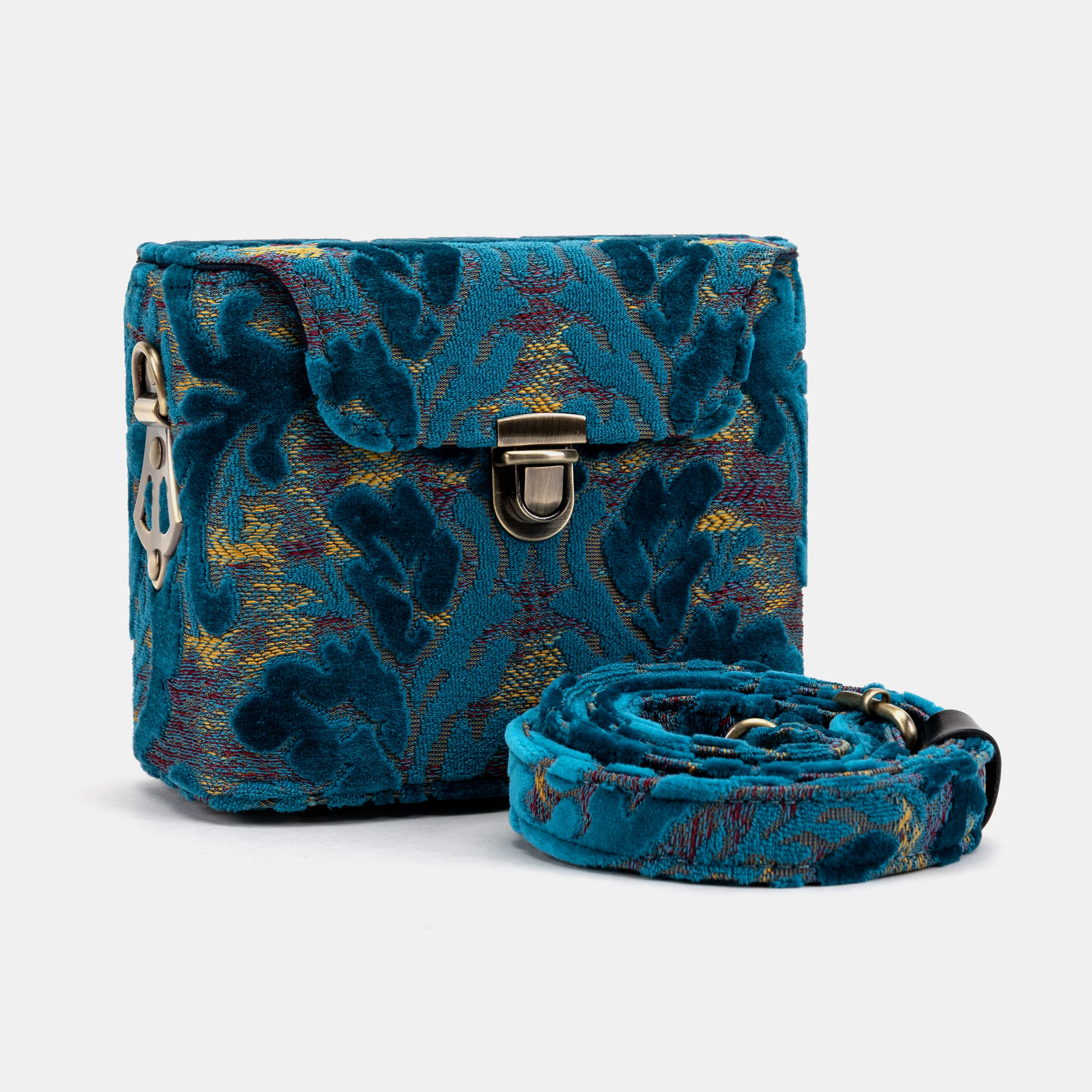 Burnout Velvet Aqua Blue Emma Small Train Case Crossbody - Image 2