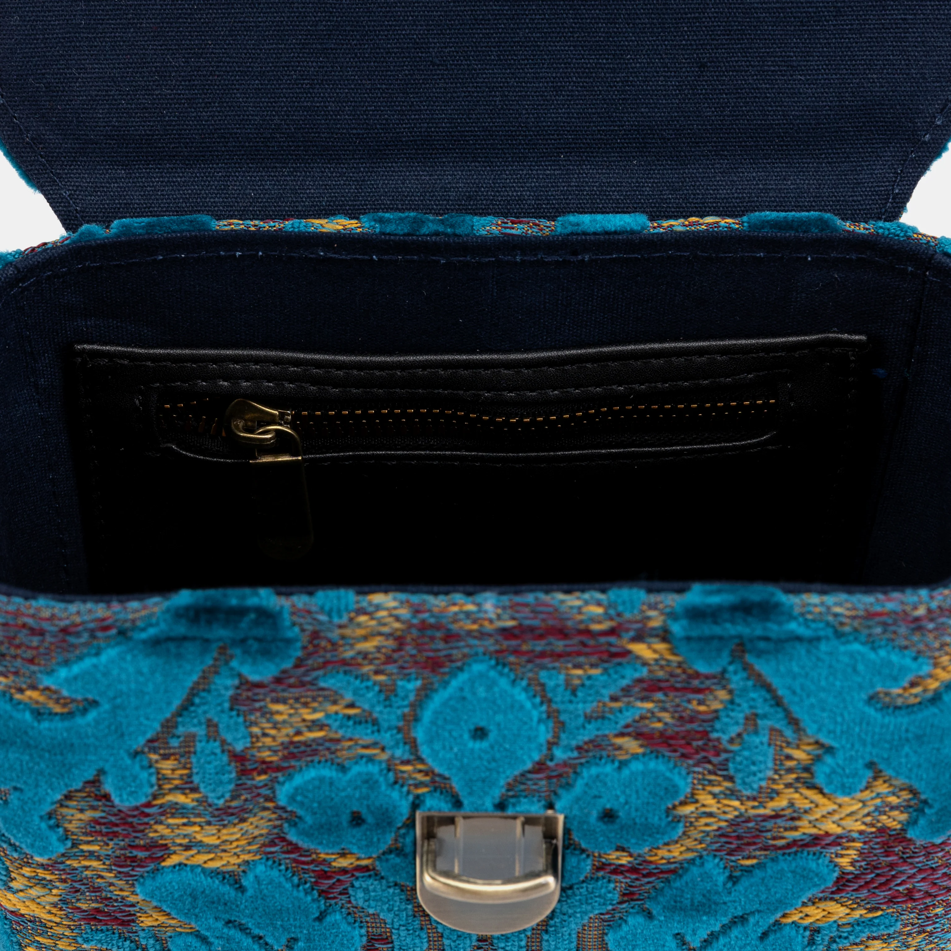 Burnout Velvet Aqua Blue Emma Small Train Case Crossbody - Image 9