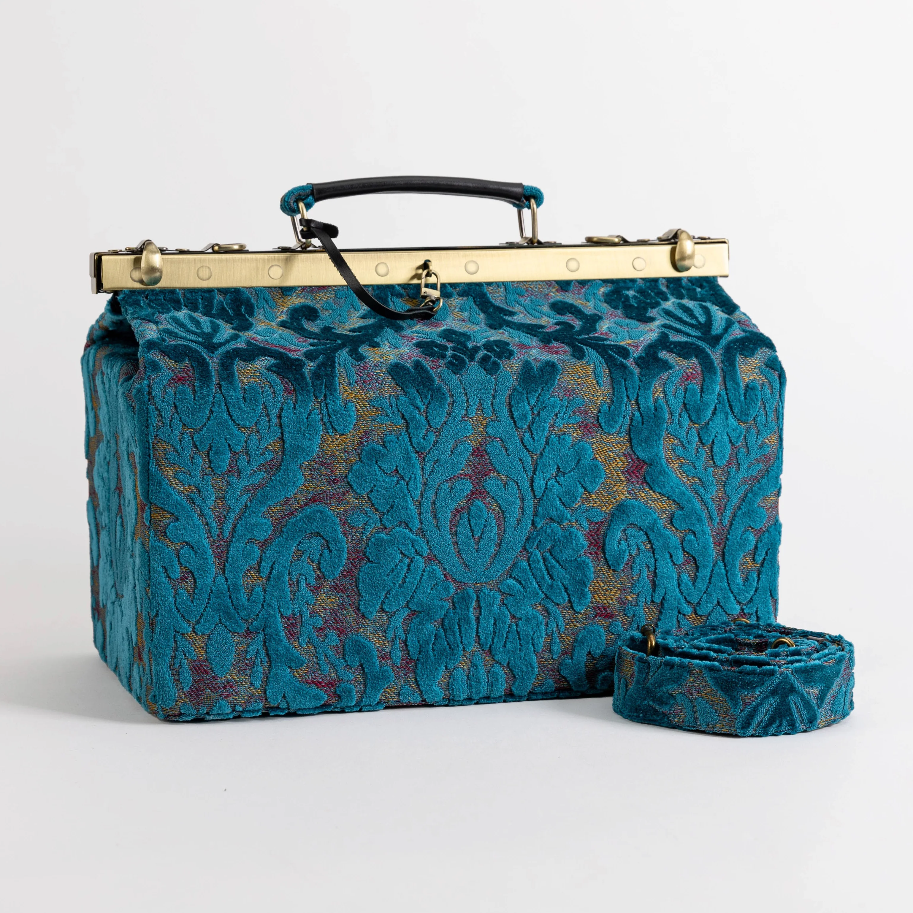 Burnout Velvet Aqua Blue Genevieve Carpet Gladstone Bag