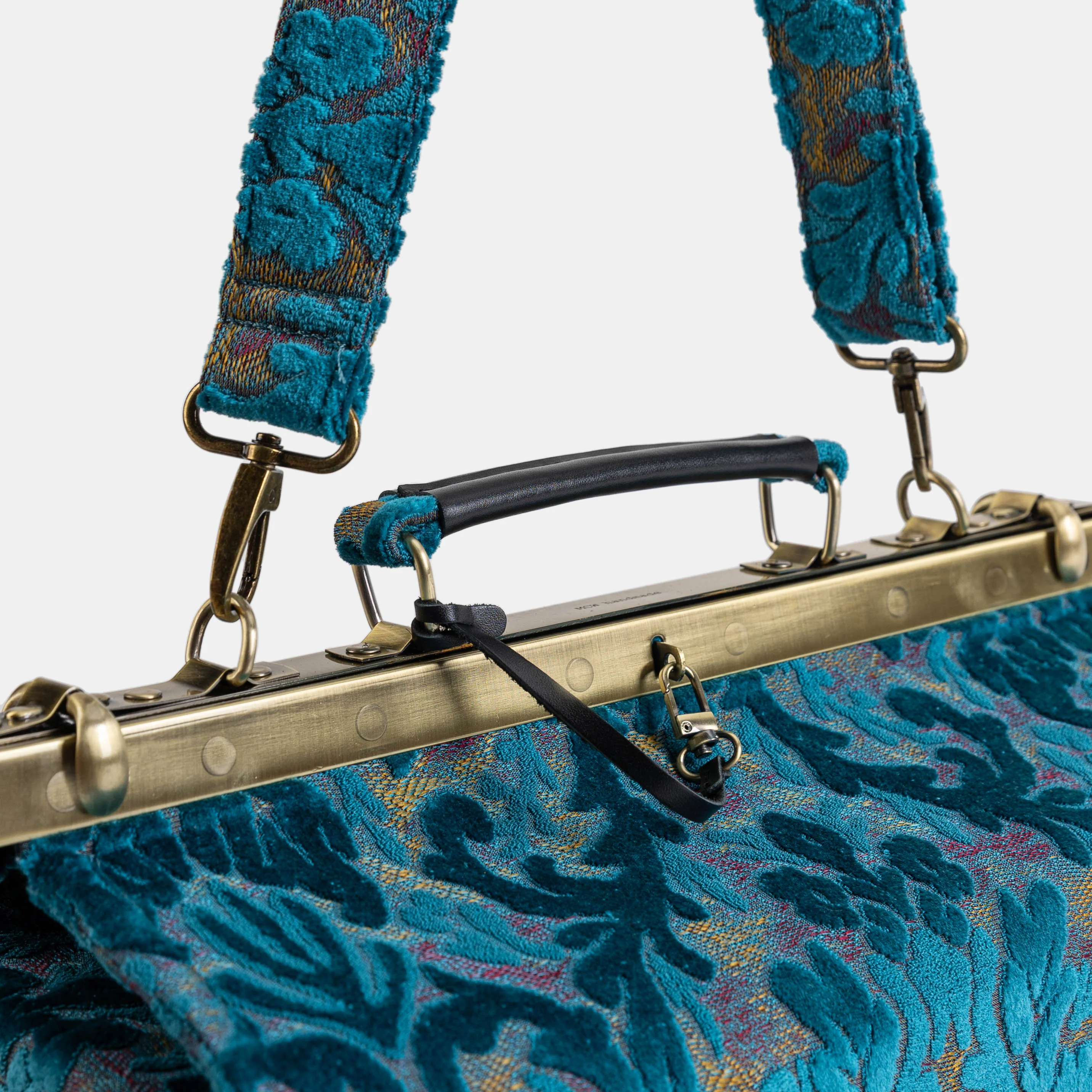 Burnout Velvet Aqua Blue Genevieve Carpet Gladstone Bag - Image 5