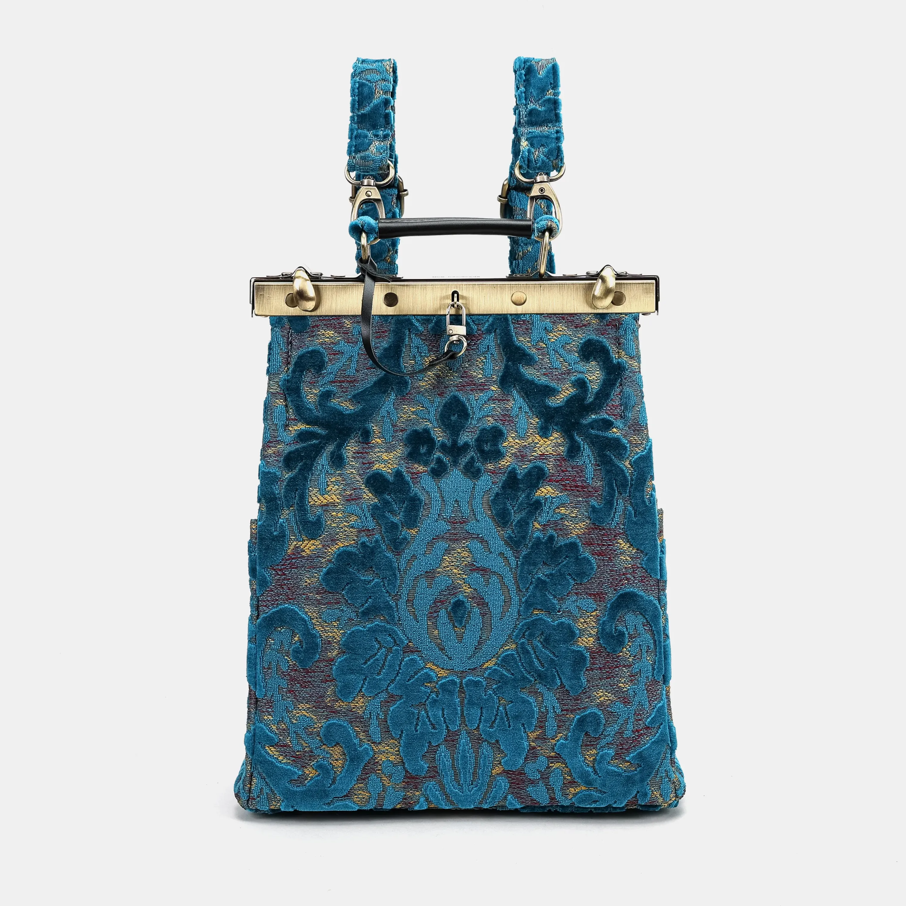 Burnout Velvet Aqua Blue Helena Carpet Backpack Gladstone Bag