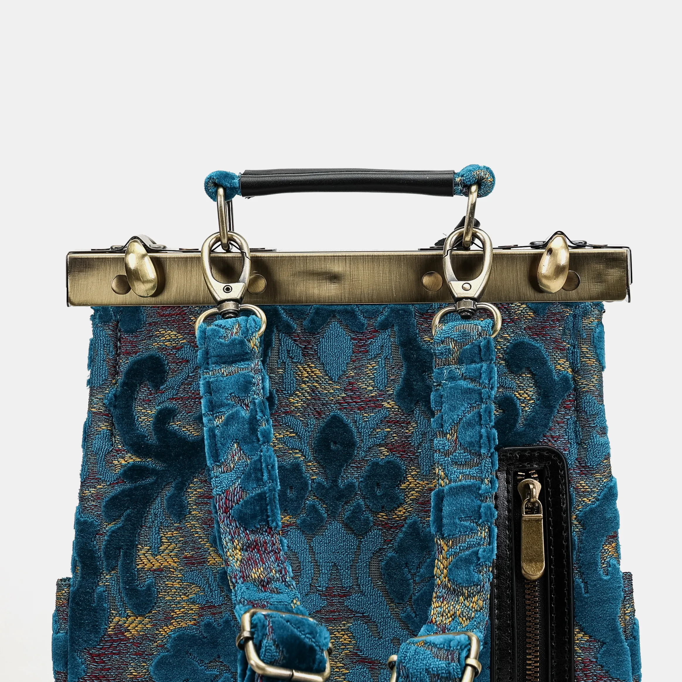Burnout Velvet Aqua Blue Helena Carpet Backpack Gladstone Bag - Image 6