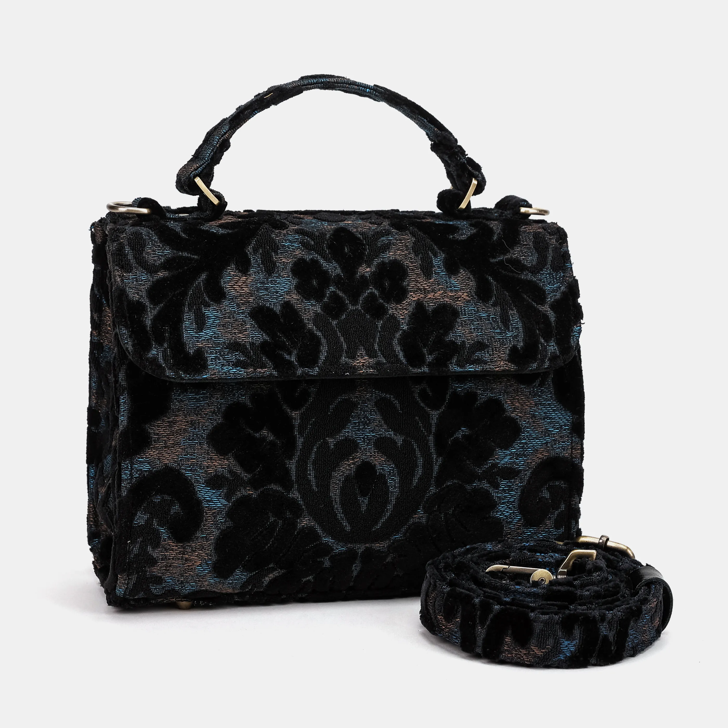 Burnout Velvet Black Flap Satchel - Image 3