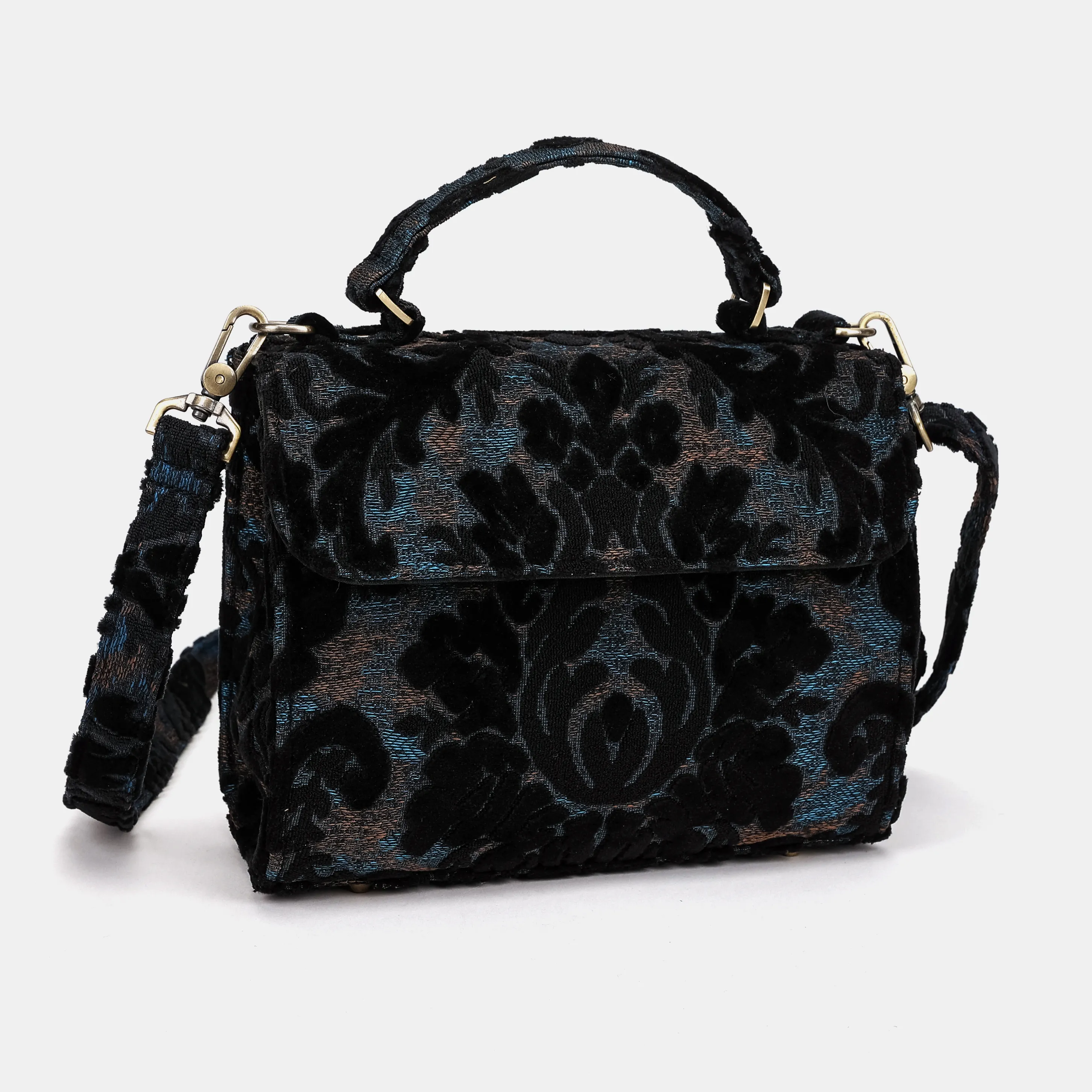 Burnout Velvet Black Flap Satchel - Image 4