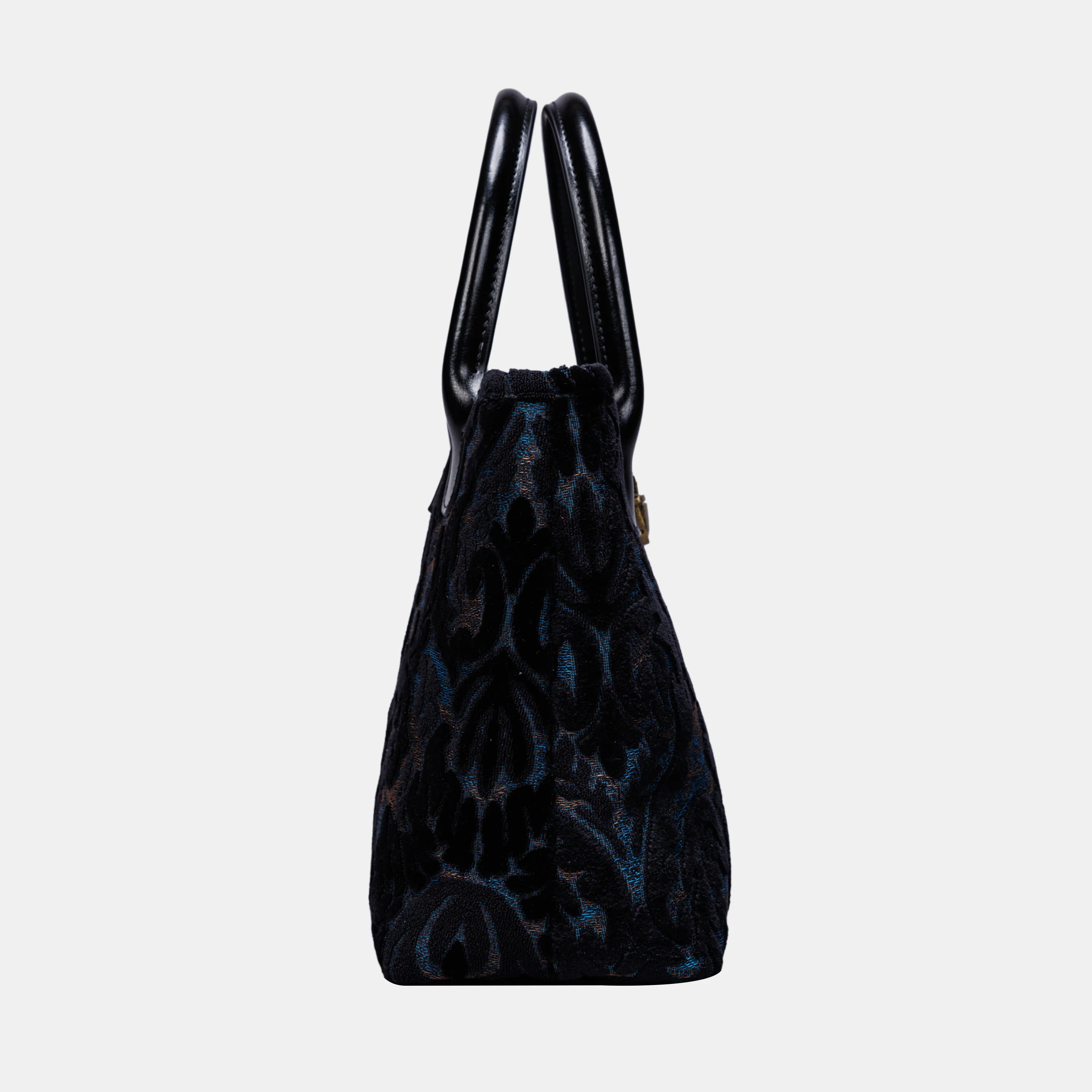 Burnout Velvet Black Tuck Lock Carpet Satchel - Image 5