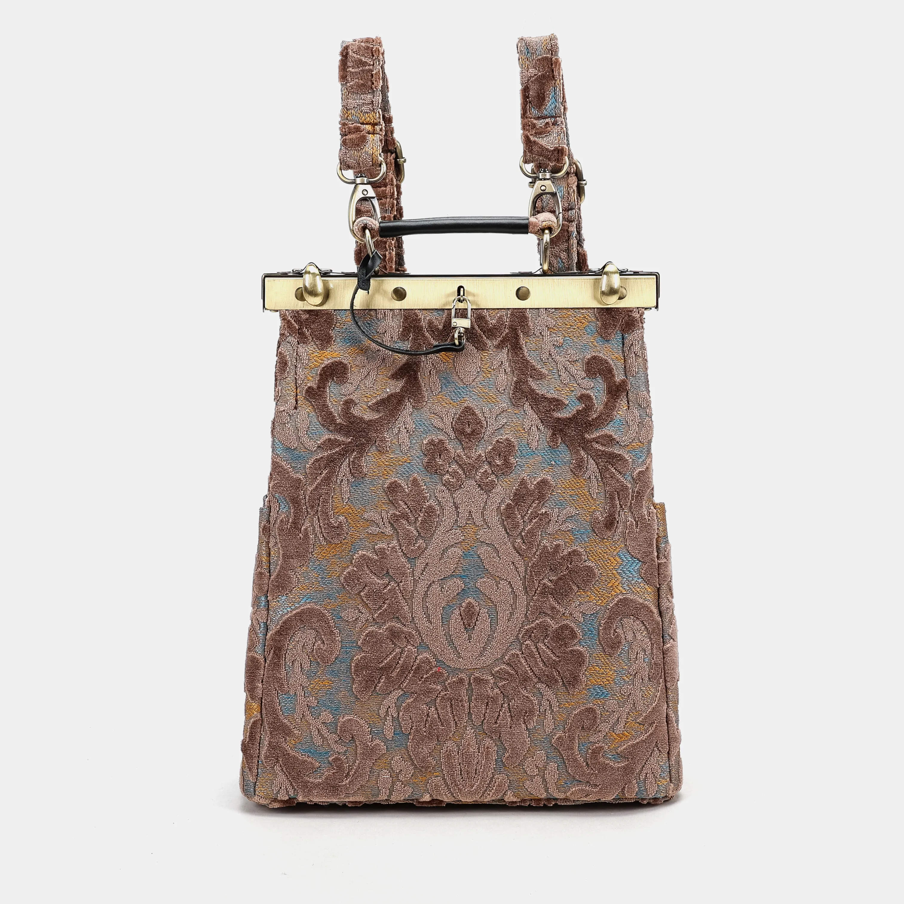 Burnout Velvet Camel Helena Carpet Backpack Gladstone Bag