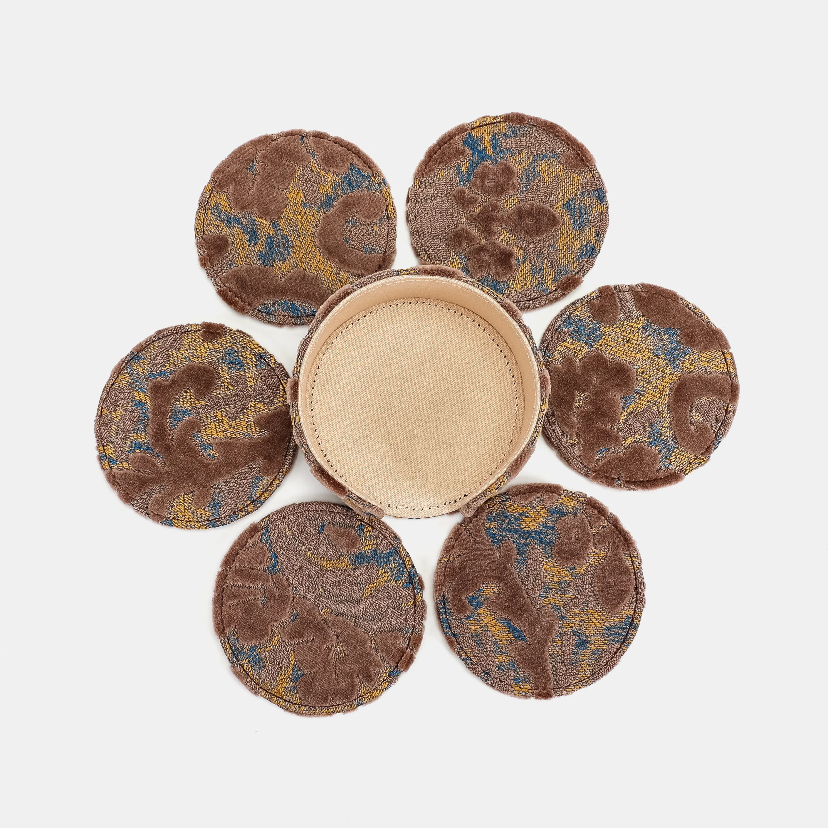 Burnout Velvet Camel Round Coaster Set with Holder - Image 8
