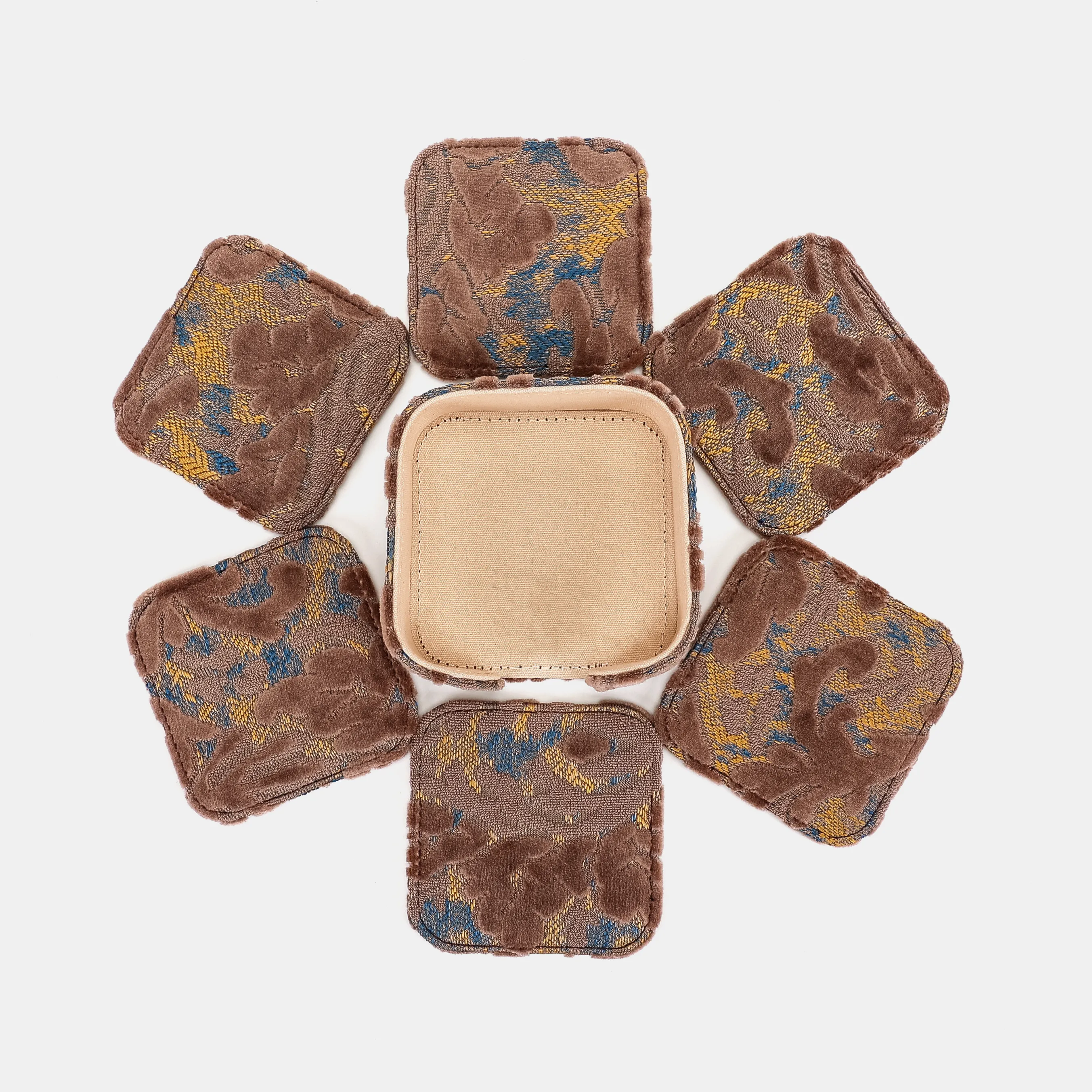 Burnout Velvet Camel Square Coaster Set with Holder - Image 8