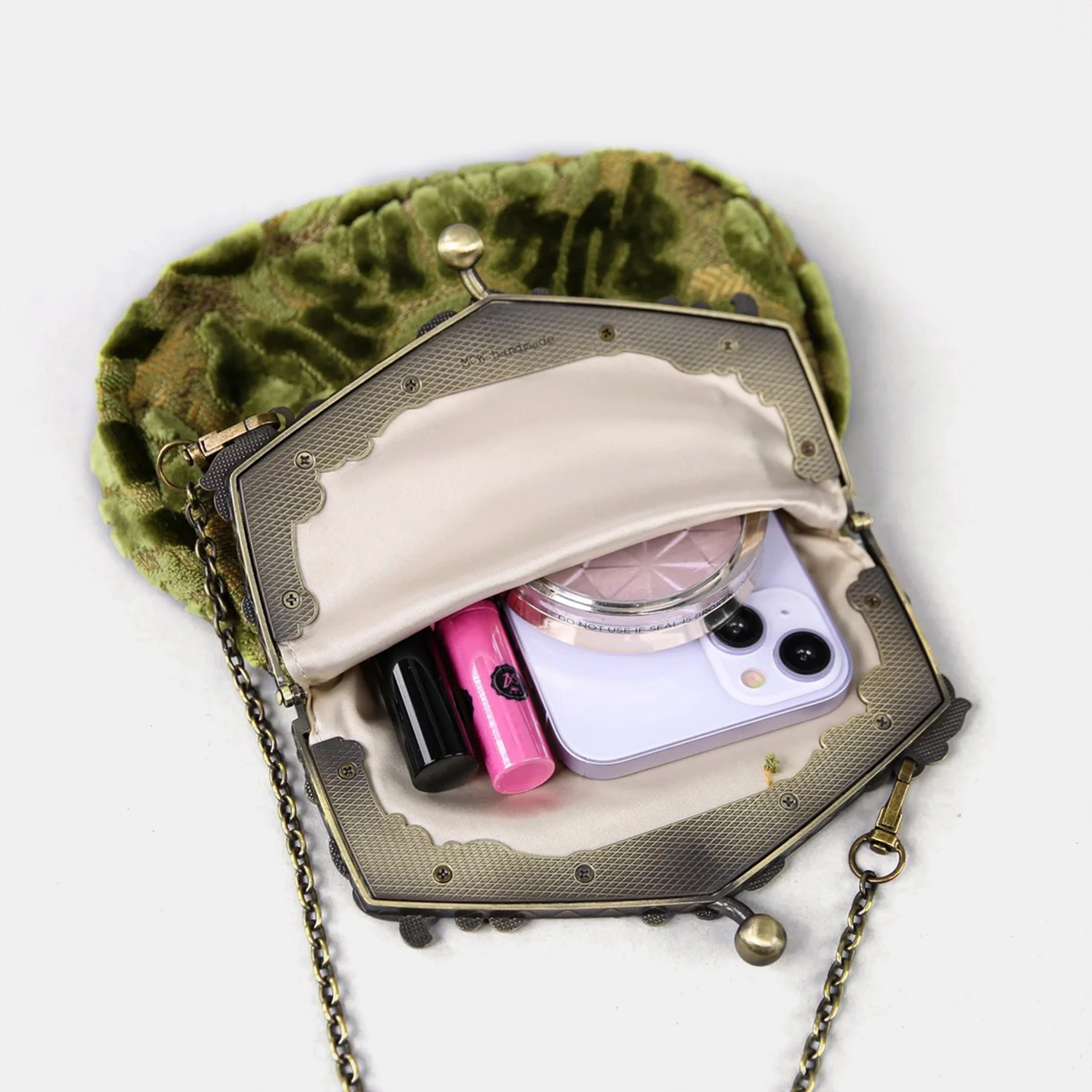 Burnout Velvet Fern Green Chatelaine Purse Large - Image 4