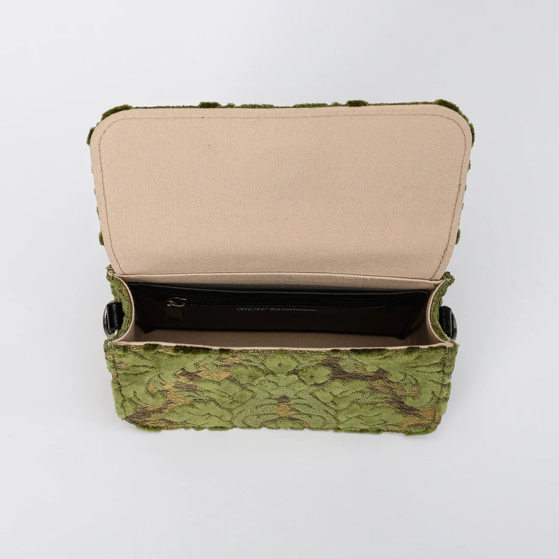 Burnout Velvet Fern Green Flap Crossbody Bag - Image 8