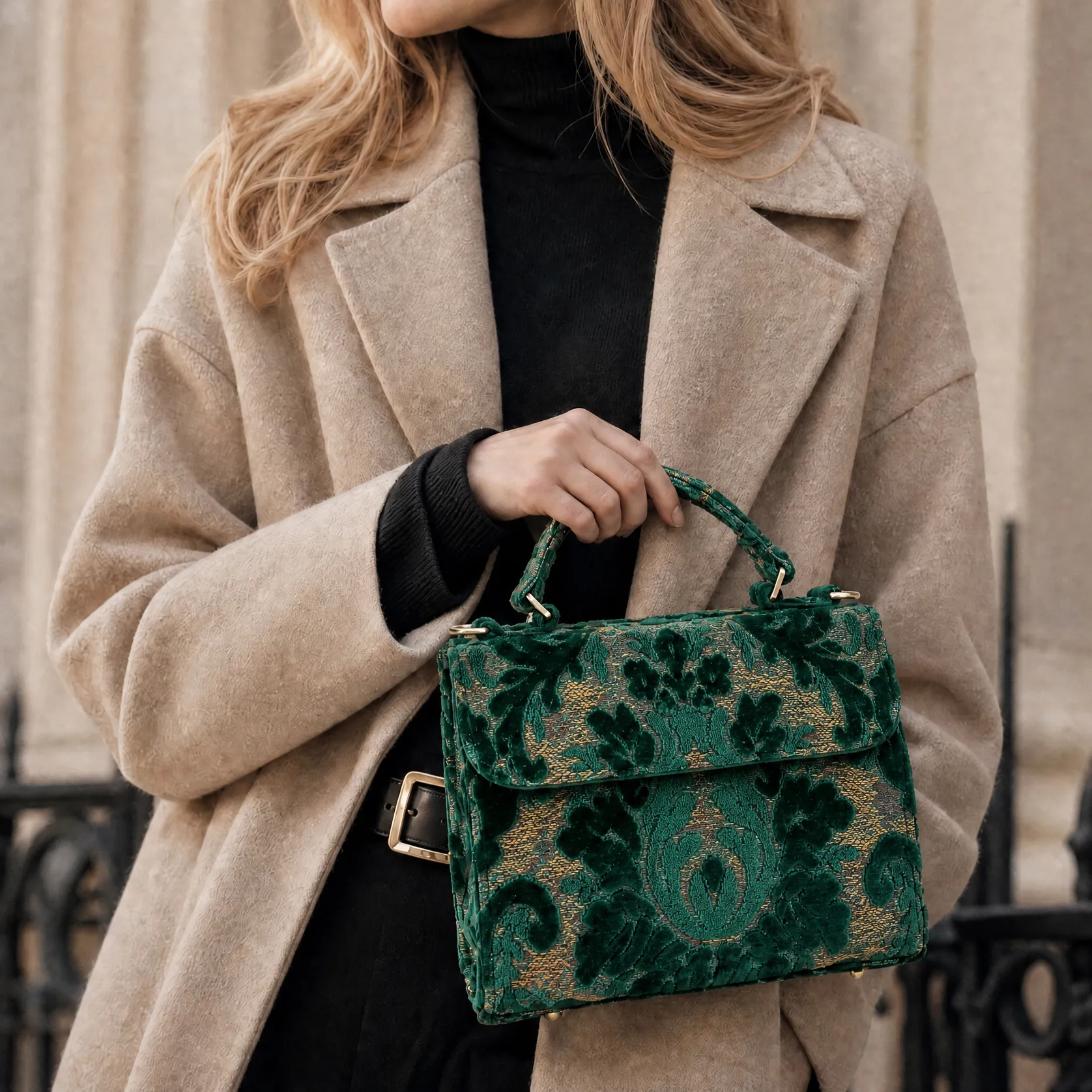 Burnout Velvet Jade Green Flap Satchel