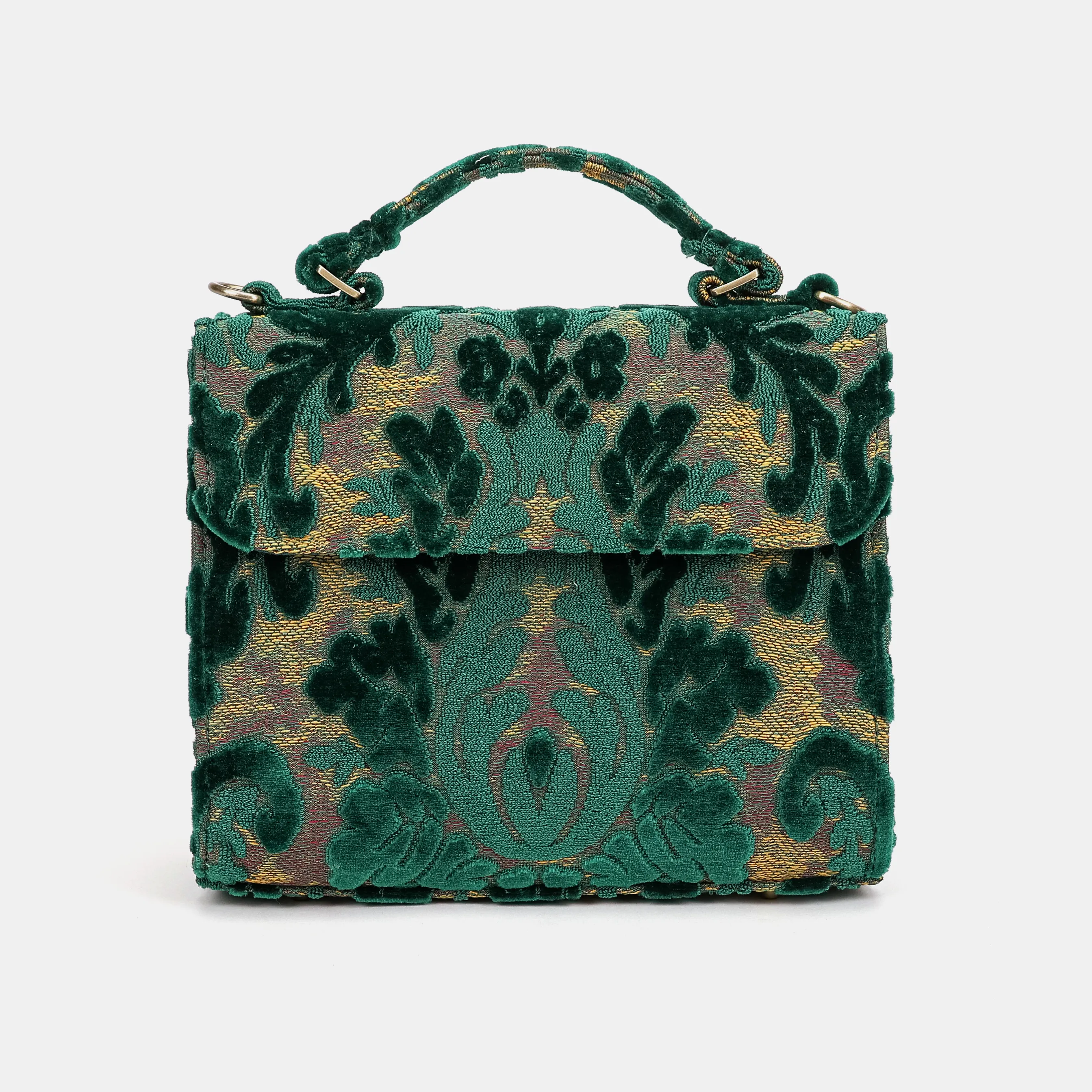 Burnout Velvet Jade Green Flap Satchel - Image 2