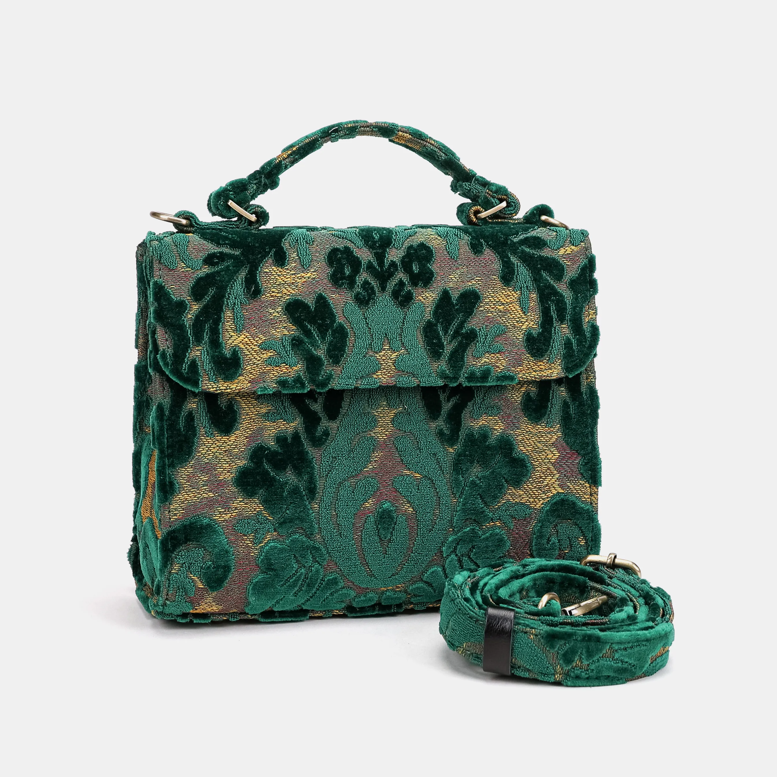 Burnout Velvet Jade Green Flap Satchel - Image 3