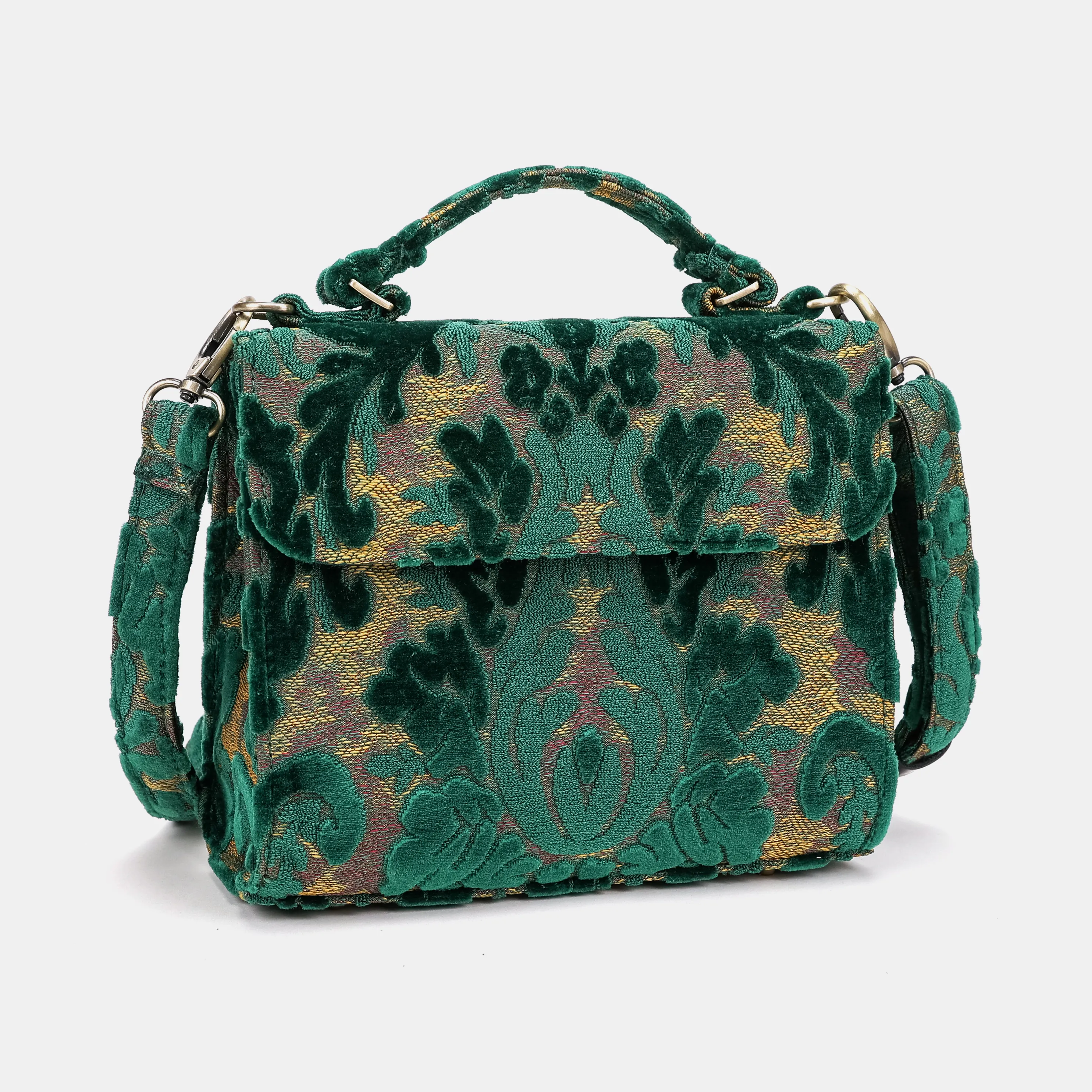 Burnout Velvet Jade Green Flap Satchel - Image 4