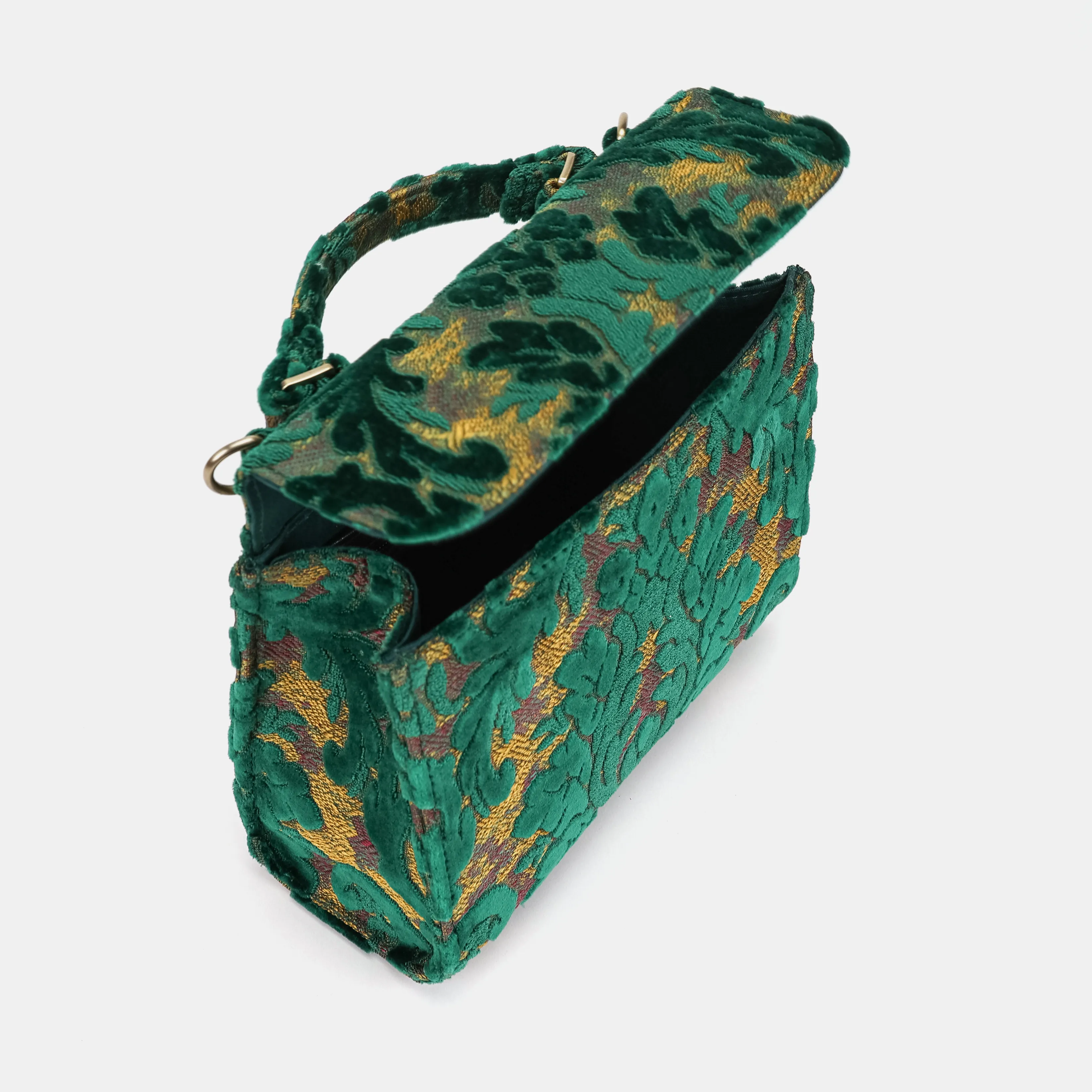 Burnout Velvet Jade Green Flap Satchel - Image 8