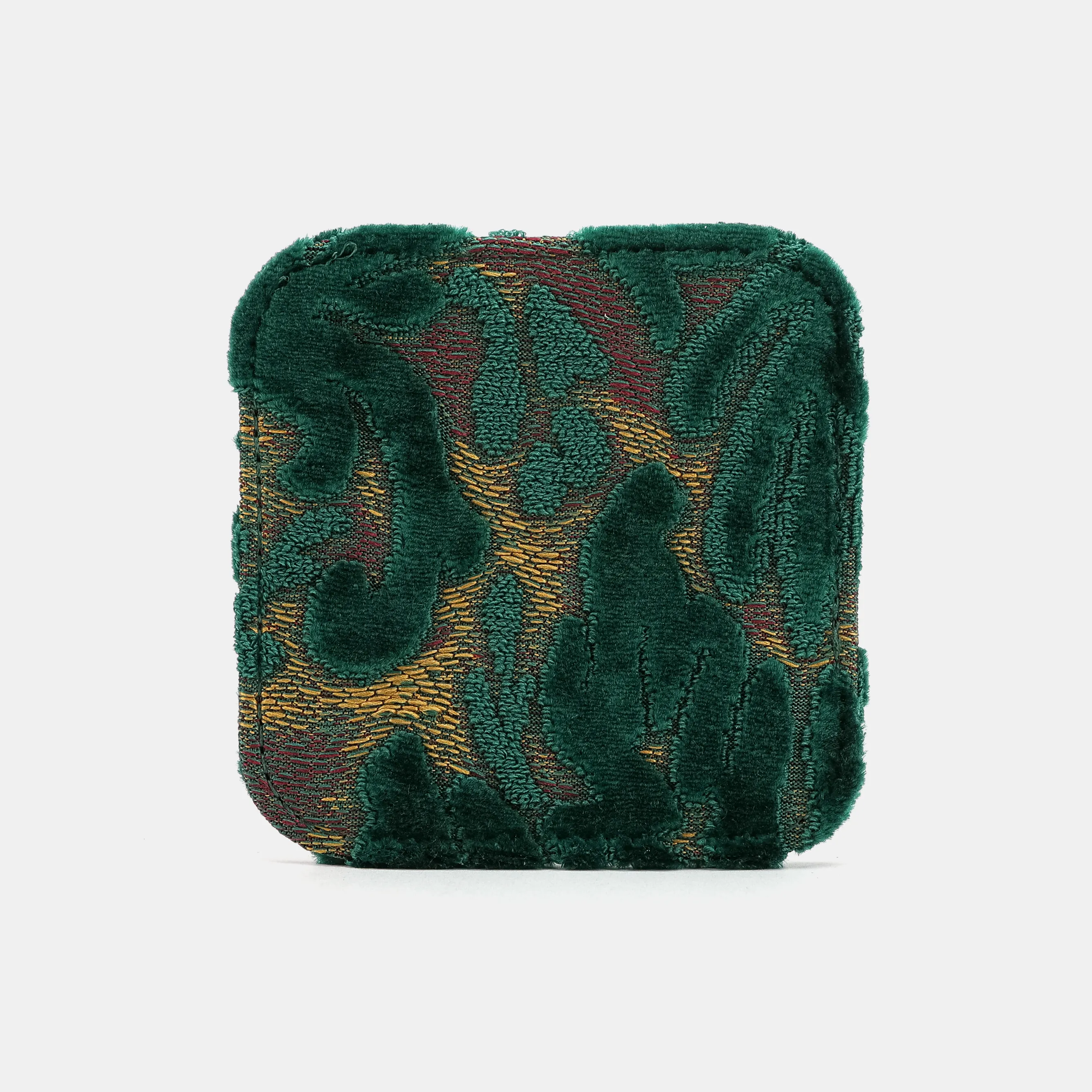 Burnout Velvet Jade Green Square Coaster Set with Holder - Image 3