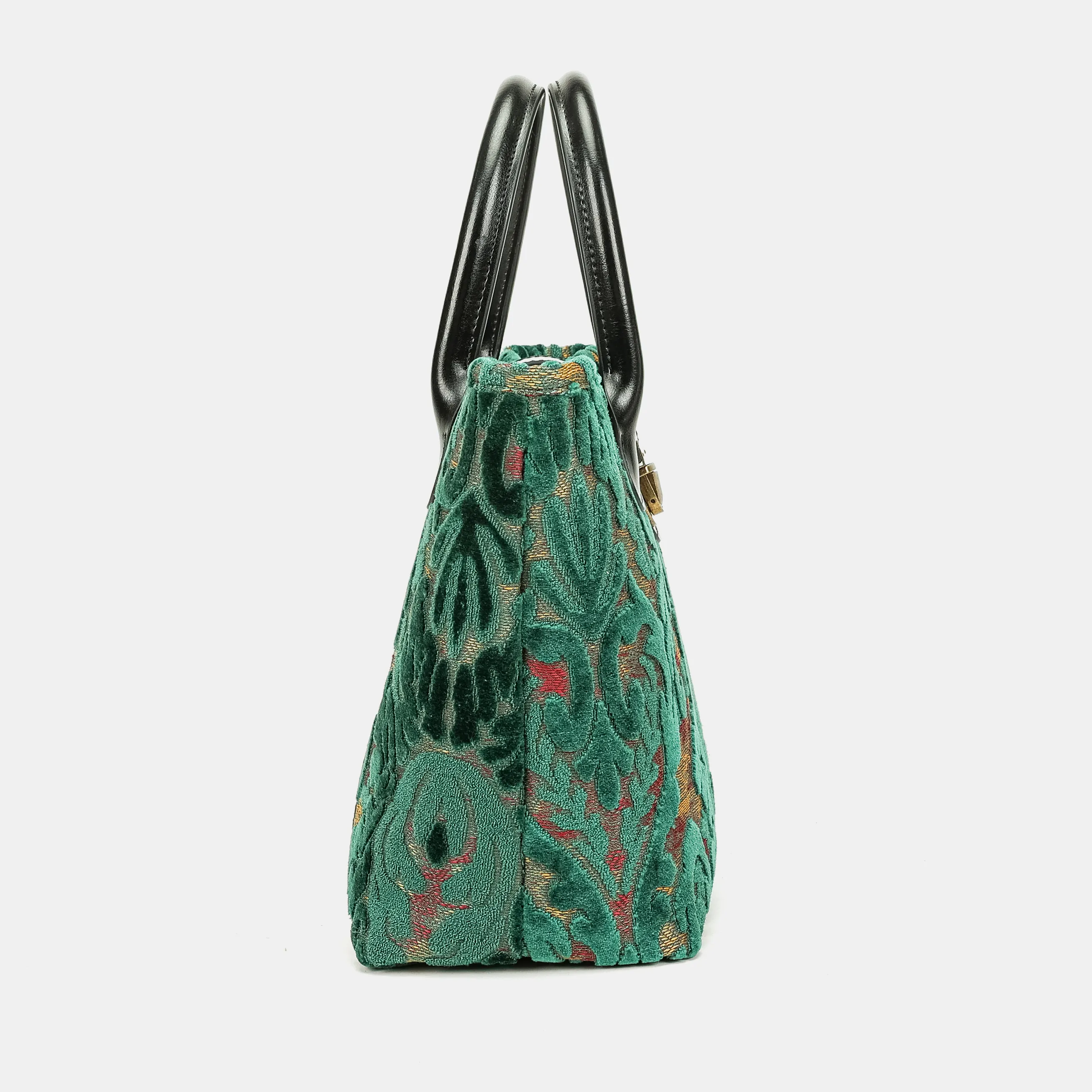 Burnout Velvet Jade Green Tuck Lock Carpet Satchel - Image 5