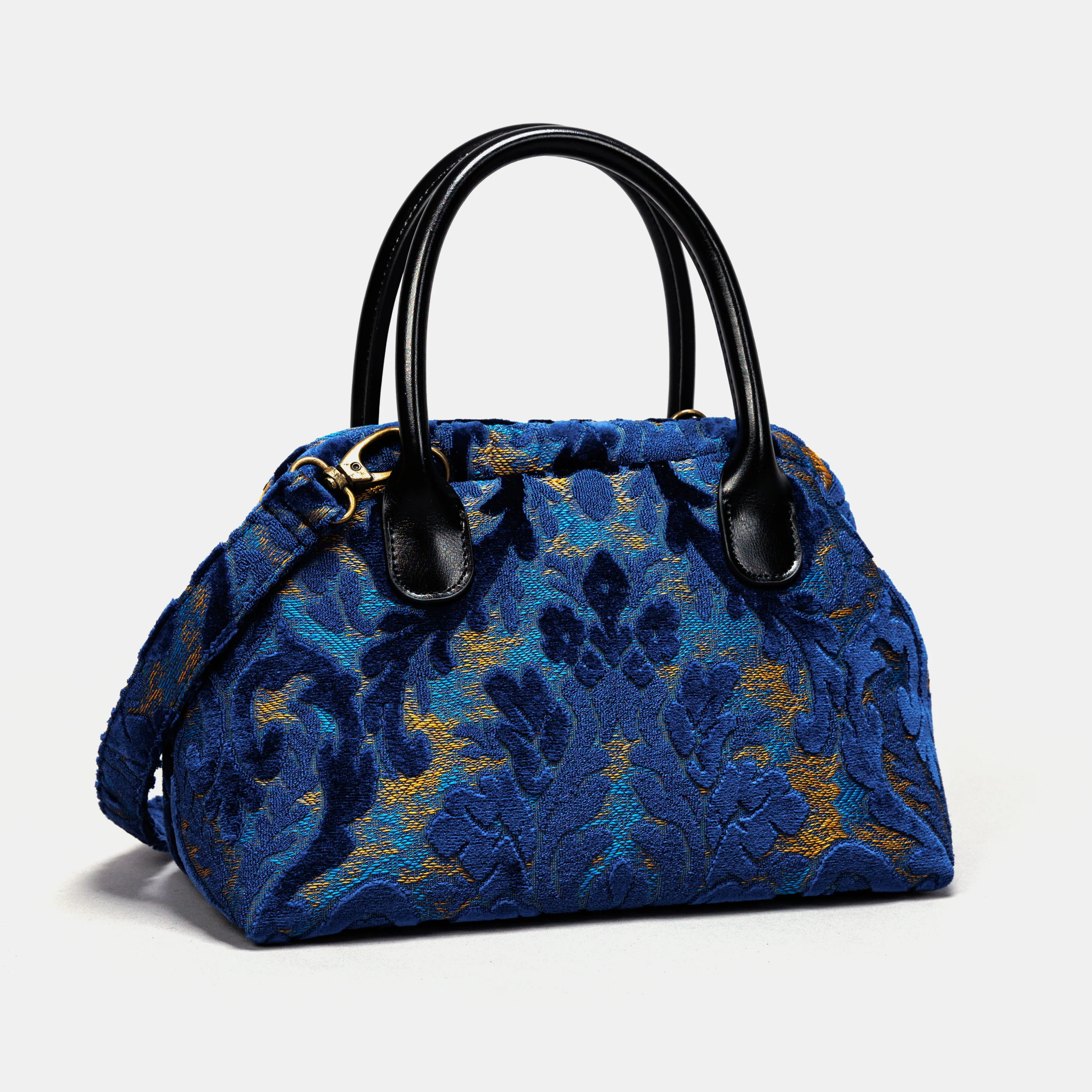 Burnout Velvet Navy Carpet Satchel - Image 3