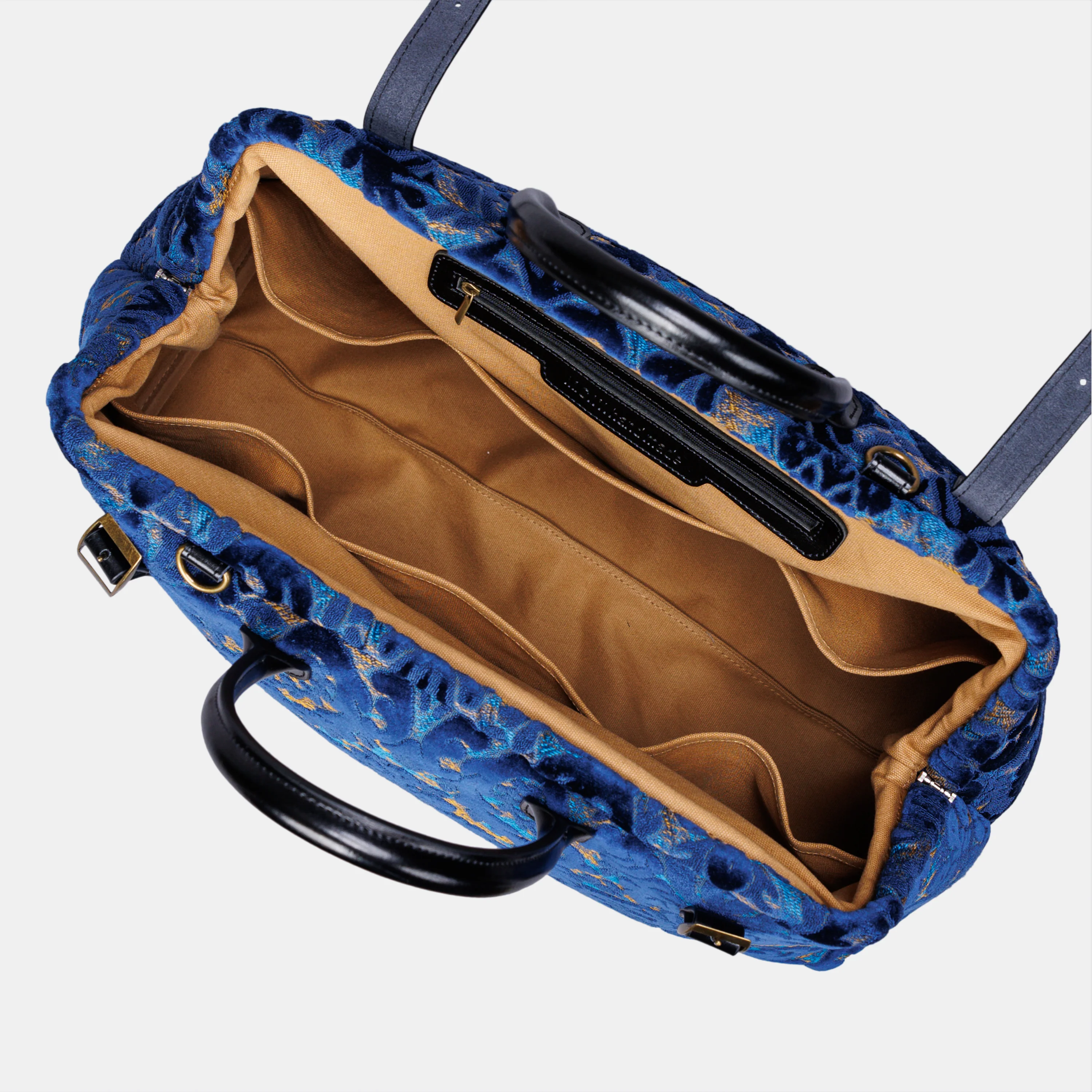Burnout Velvet Navy Large Carpetbag - Image 8