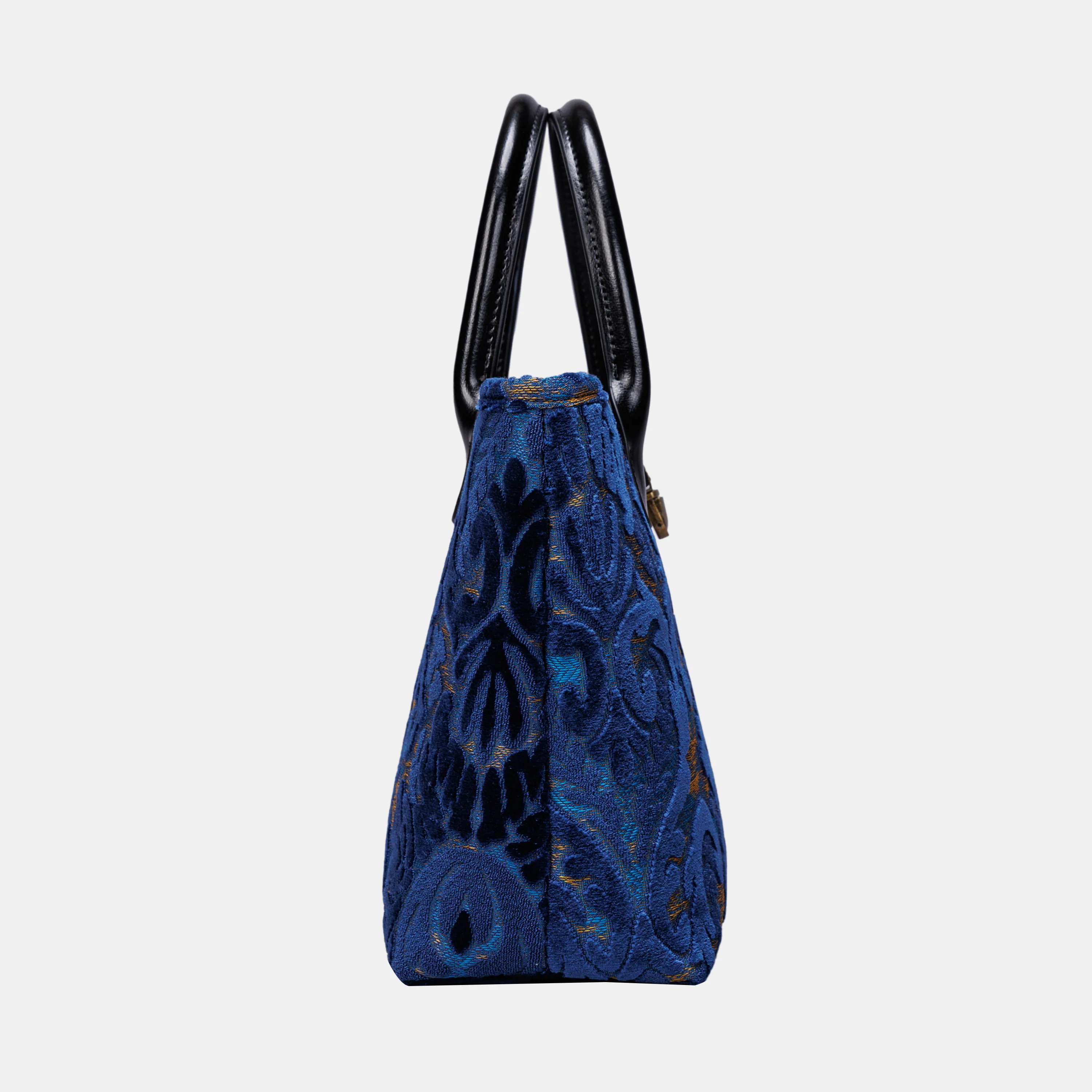 Burnout Velvet Navy Tuck Lock Carpet Satchel - Image 5
