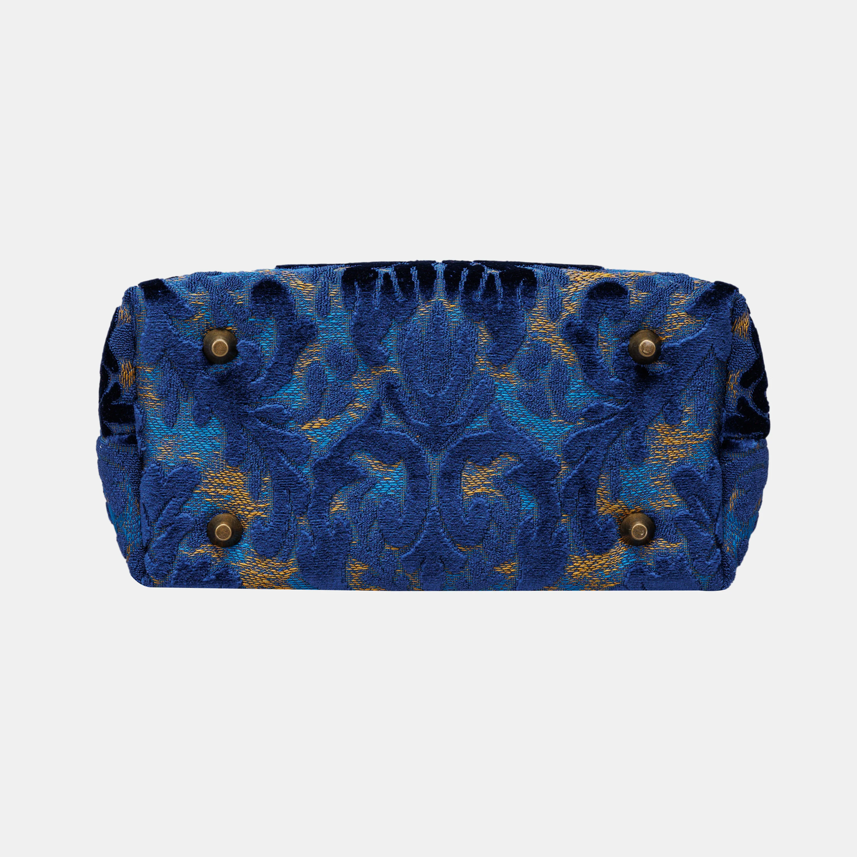Burnout Velvet Navy Tuck Lock Carpet Satchel - Image 6