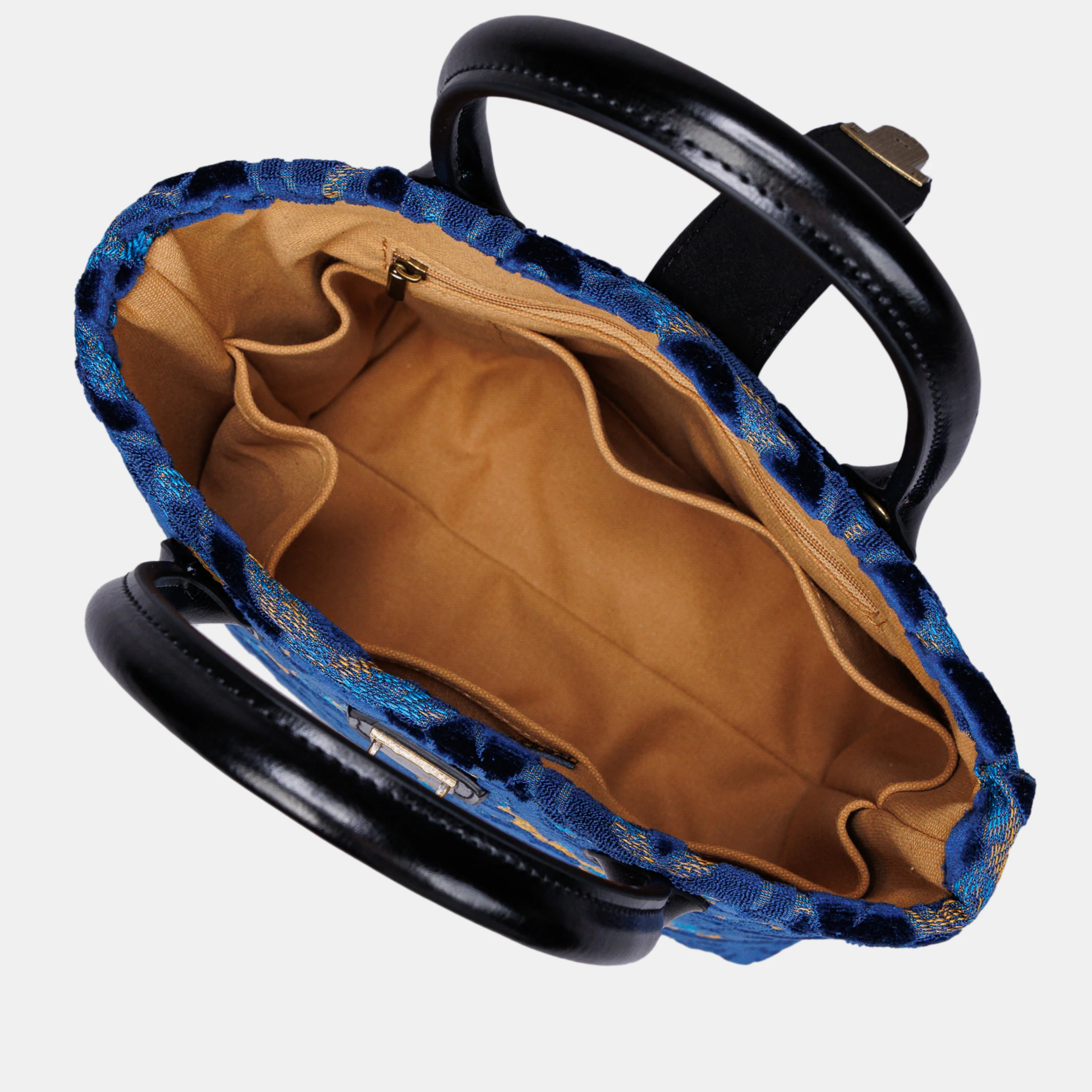 Burnout Velvet Navy Tuck Lock Carpet Satchel - Image 7
