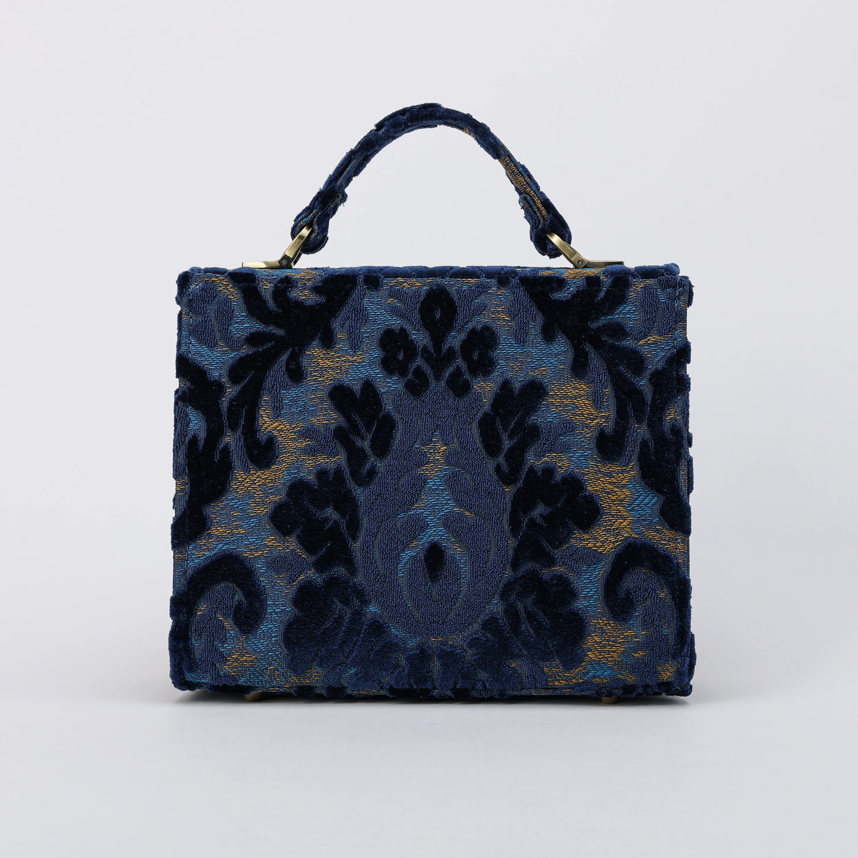 Burnout Velvet Navy Flap Satchel - Image 4