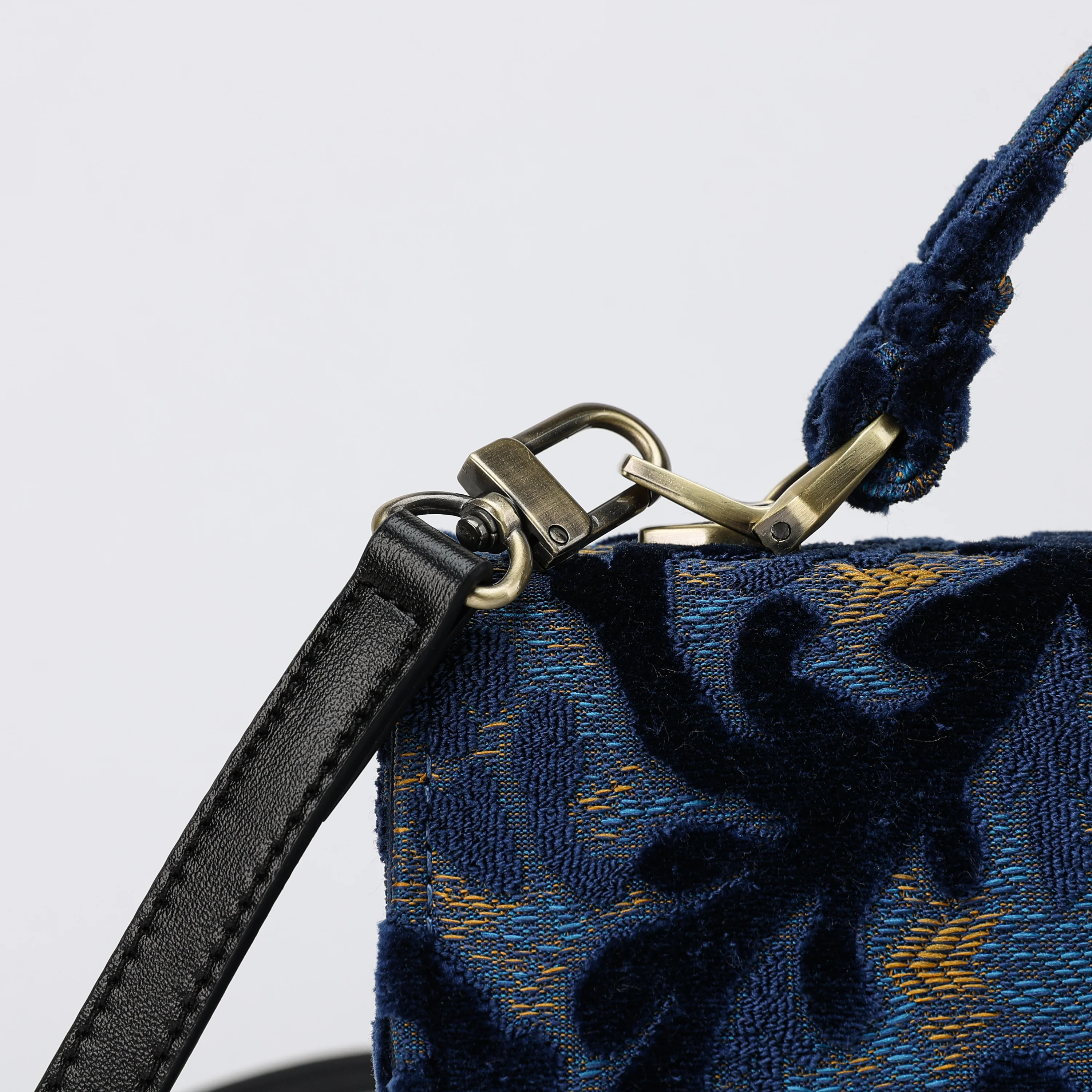 Burnout Velvet Navy Flap Satchel - Image 8
