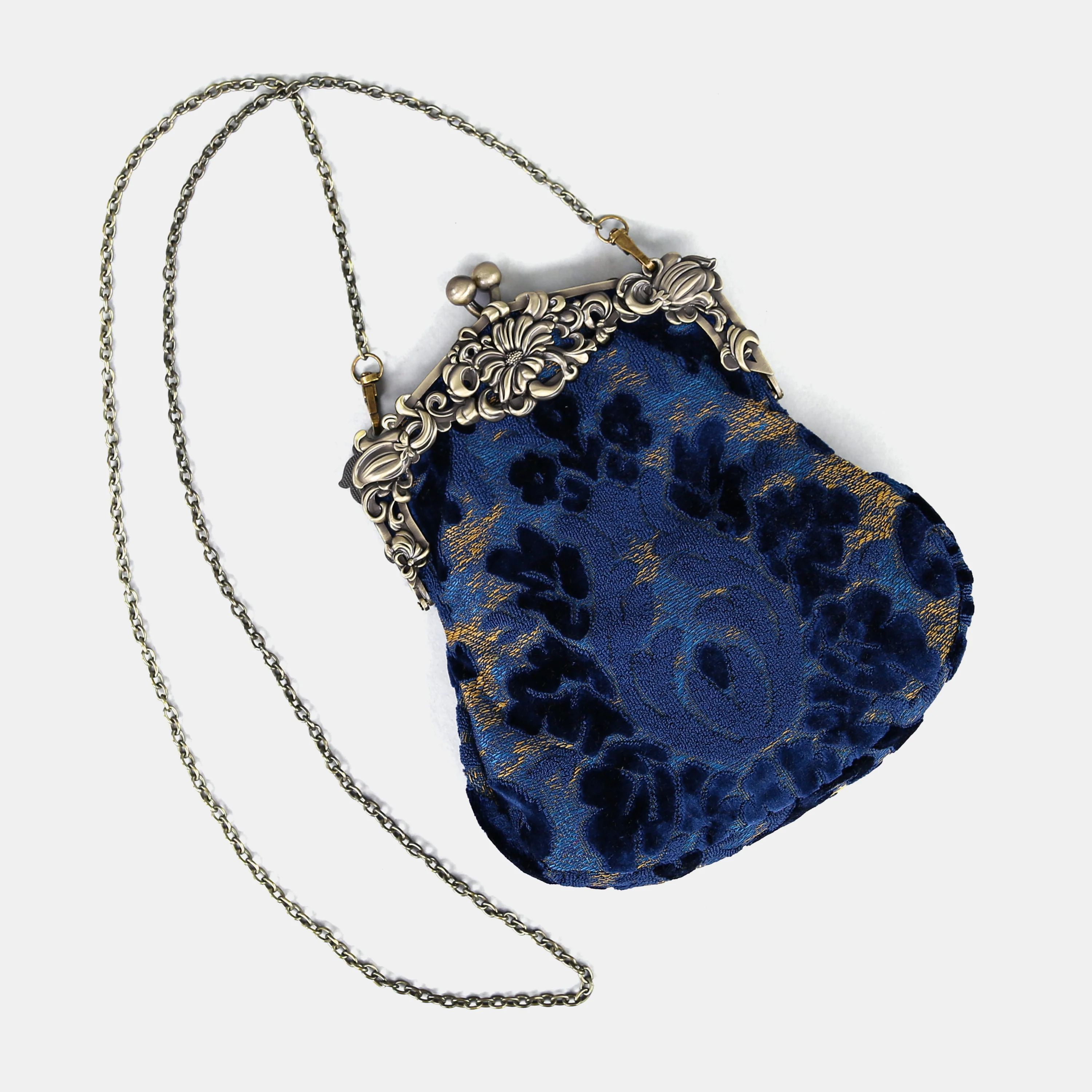 Burnout Velvet Navy Chatelaine Purse Large - Image 3