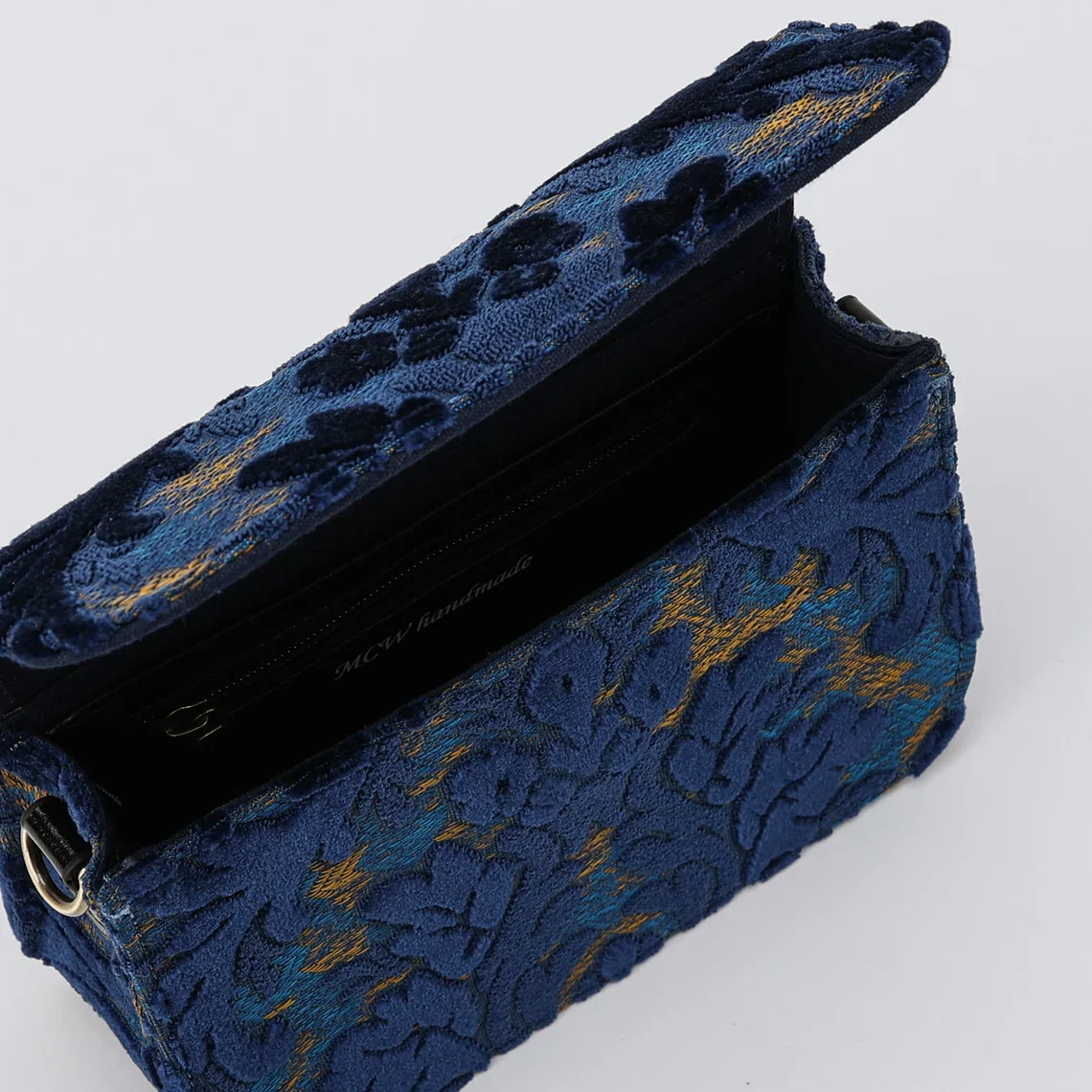 Burnout Velvet Navy Flap Crossbody Bag - Image 7