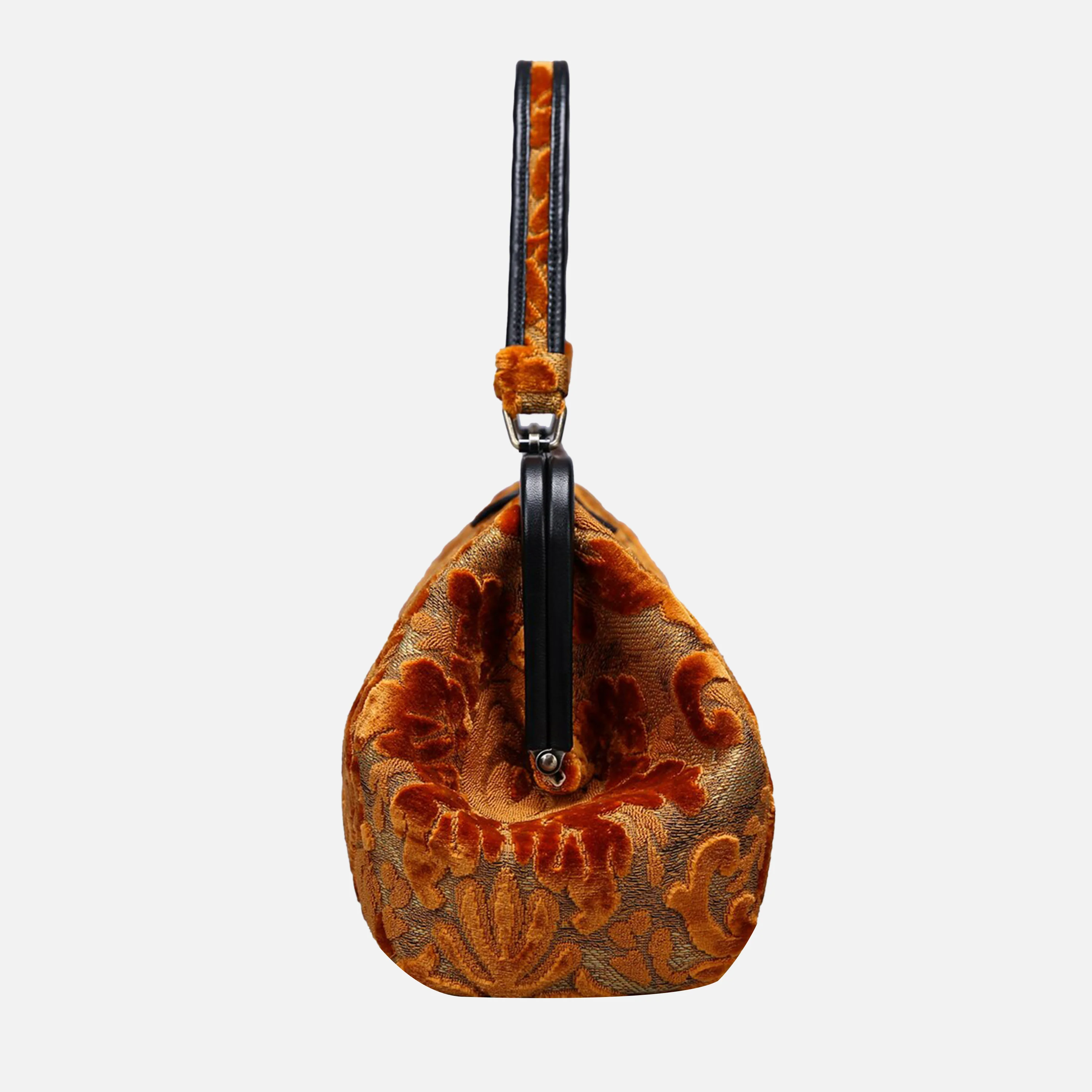 Burnout Velvet Orange Top Handle Purse - Image 4