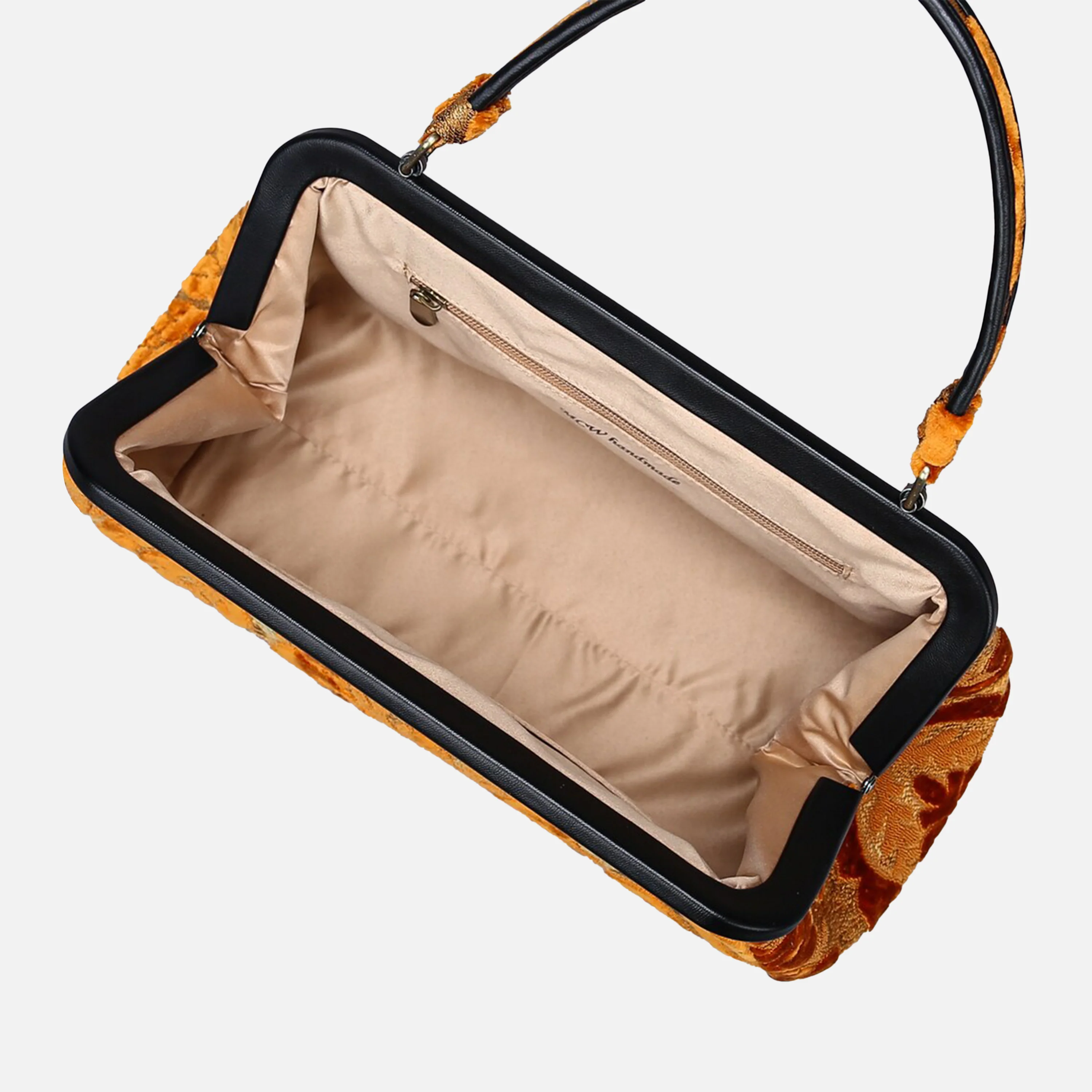Burnout Velvet Orange Top Handle Purse - Image 6