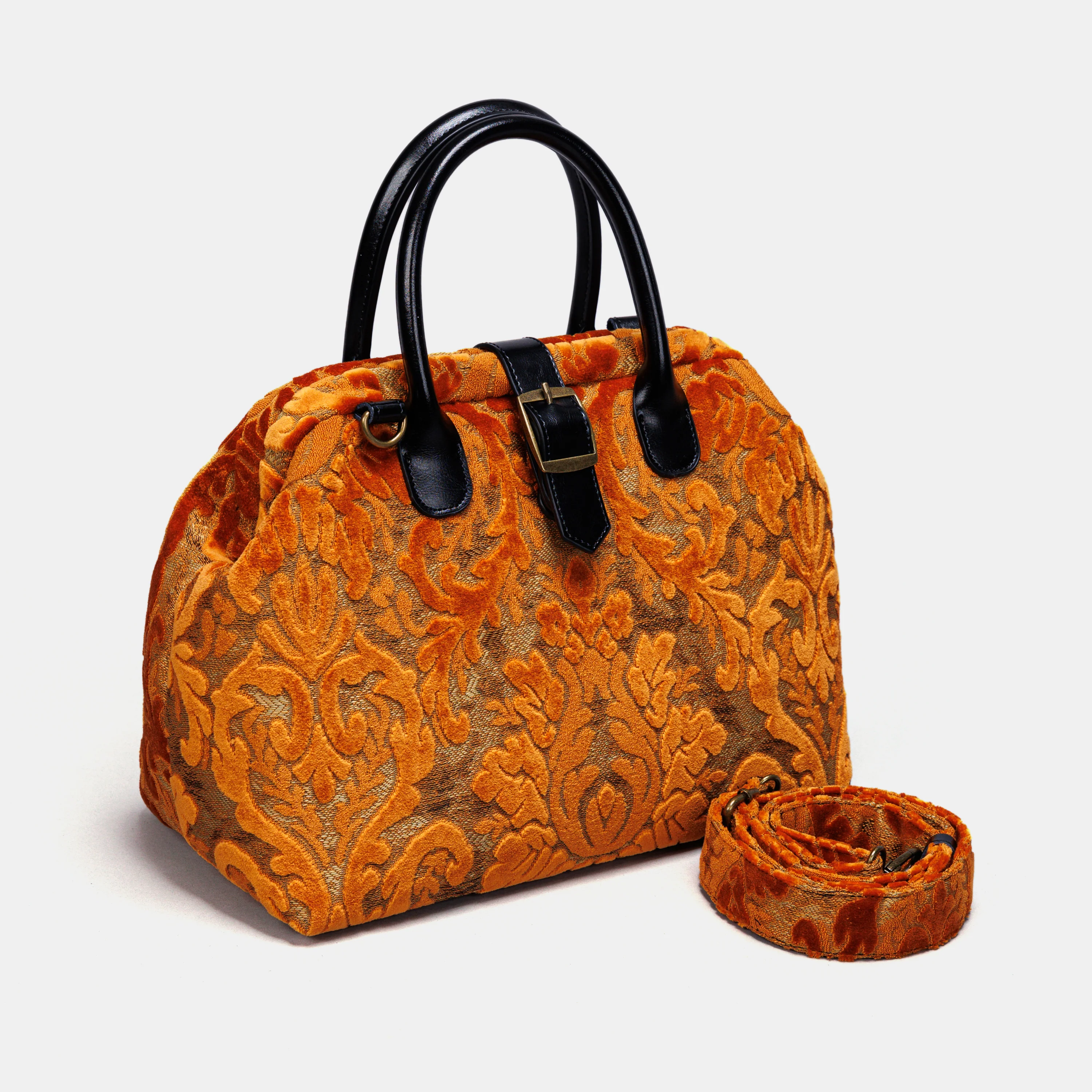 Burnout Velvet Orange Carpet Handbag Purse - Image 2