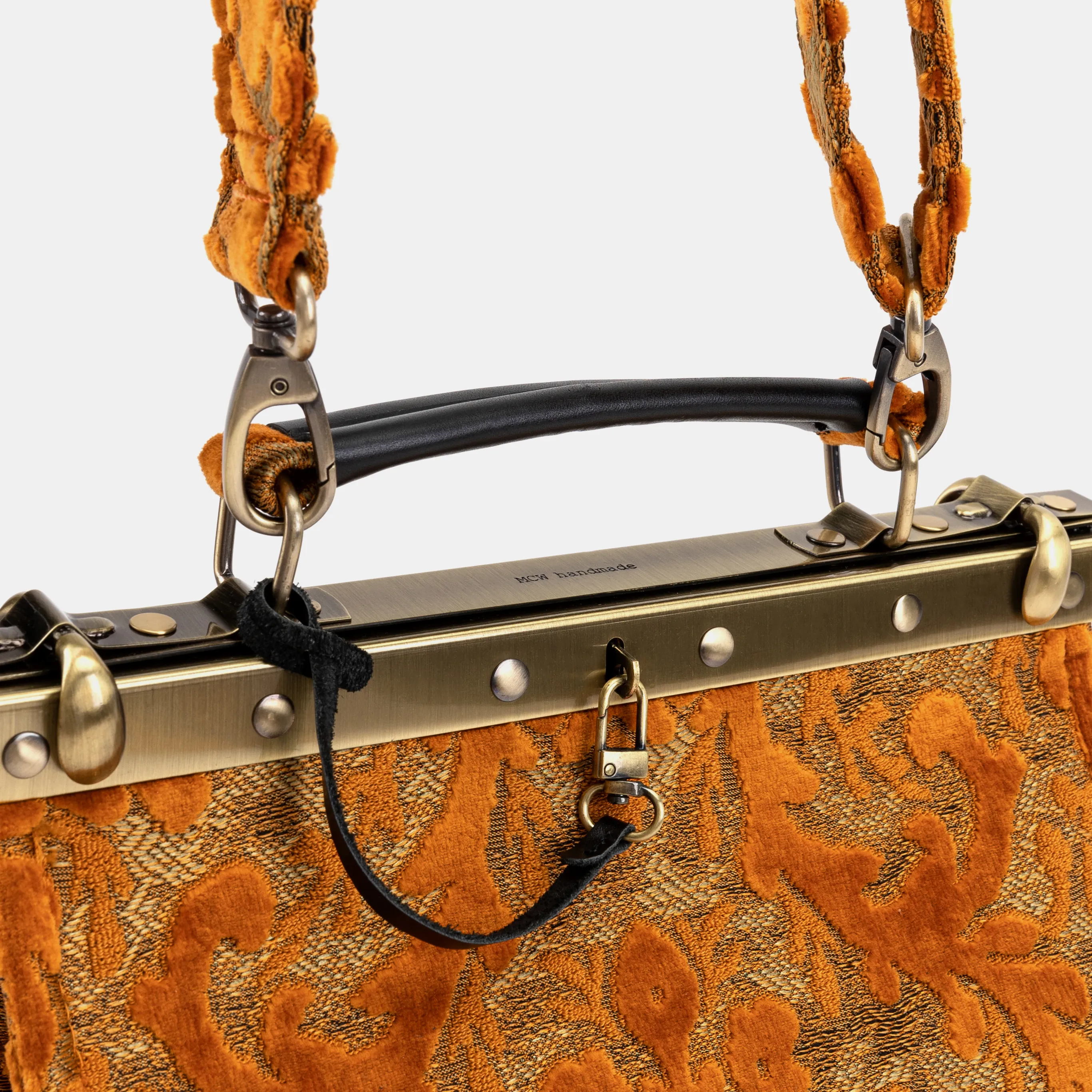 Burnout Velvet Orange Cecile Carpet Purse Gladstone Bag - Image 6