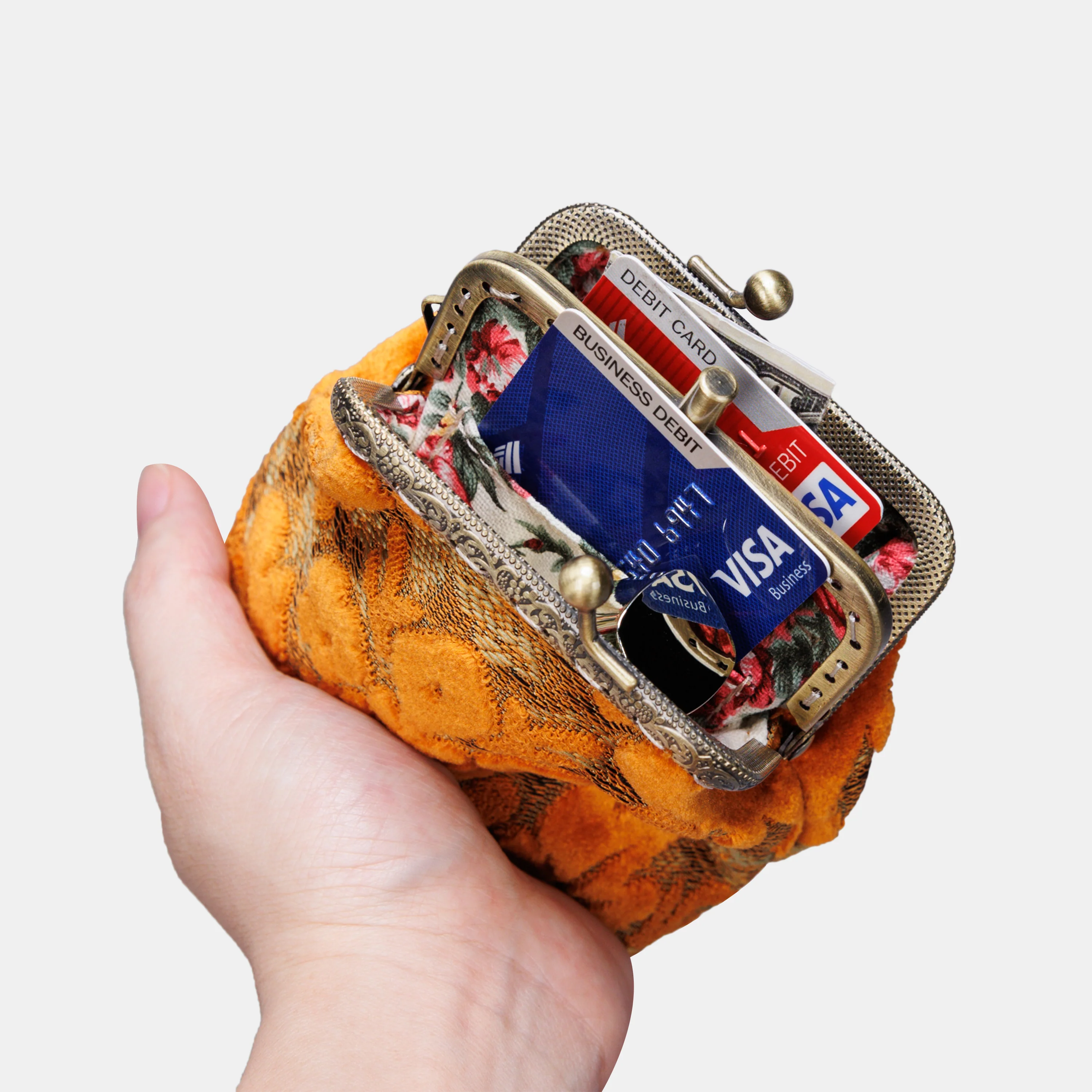 Burnout Velvet Orange Double Kiss Clasp Coin Purse - Image 2