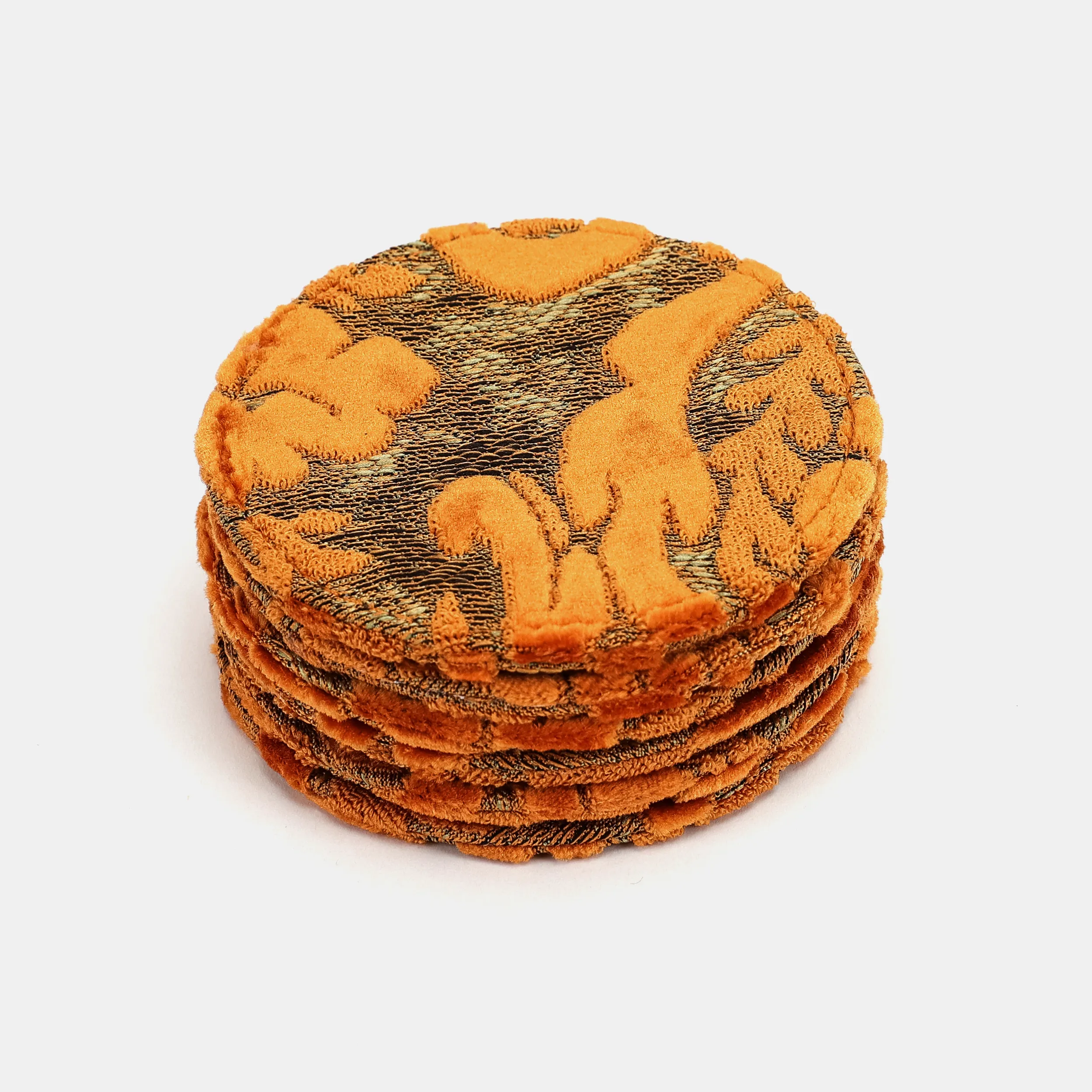 Burnout Velvet Orange Round Coaster Set with Holder - Image 4