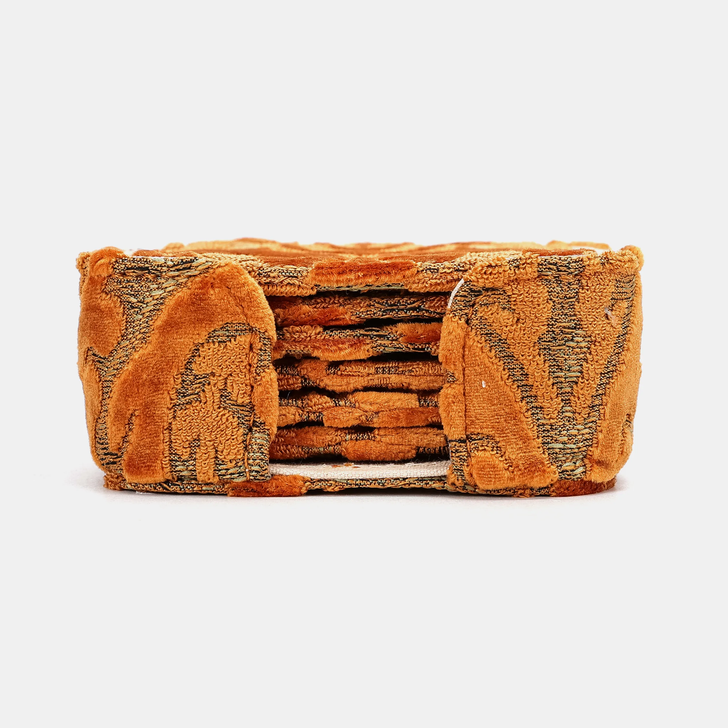Burnout Velvet Orange Square Coaster Set with Holder - Image 2