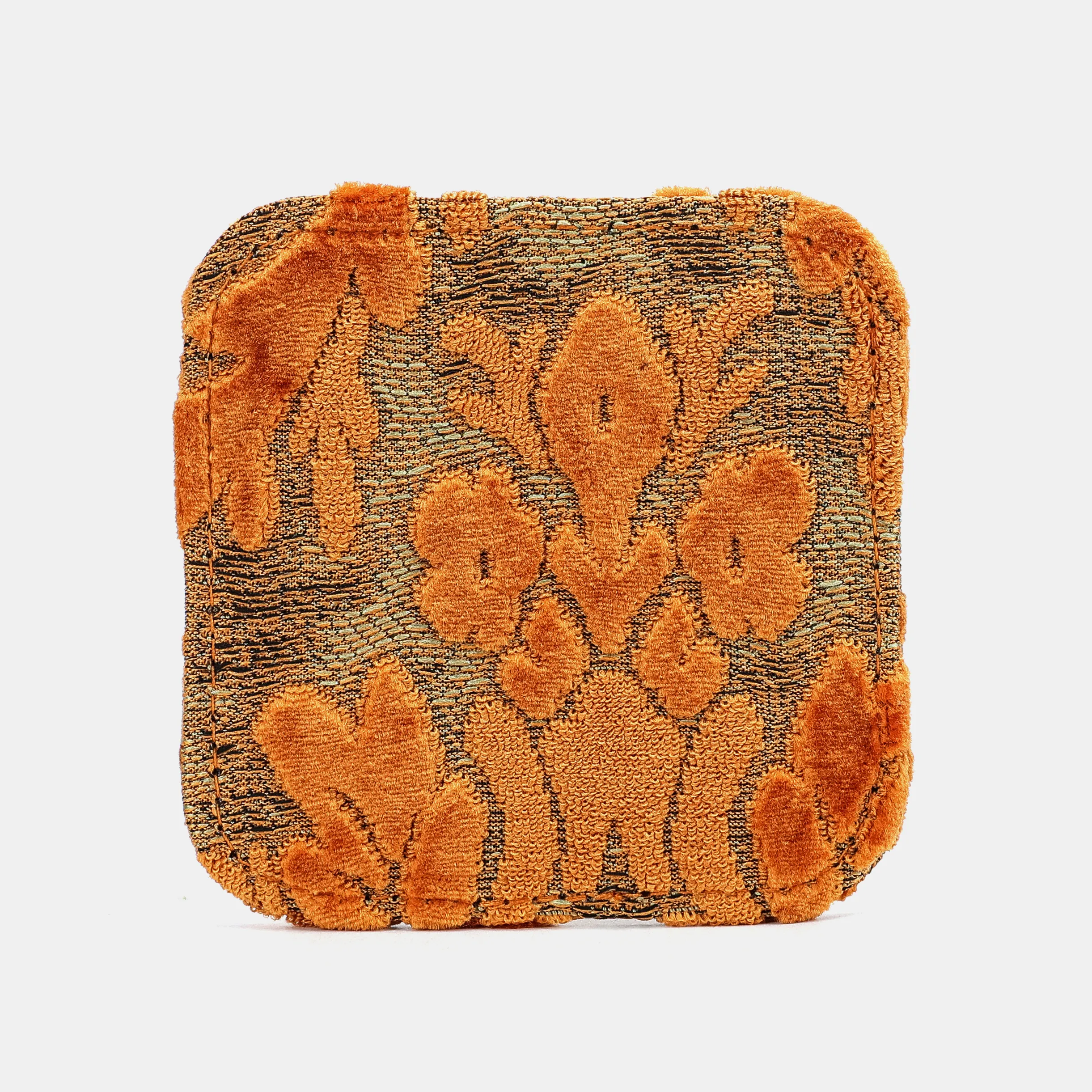 Burnout Velvet Orange Square Coaster Set with Holder - Image 3