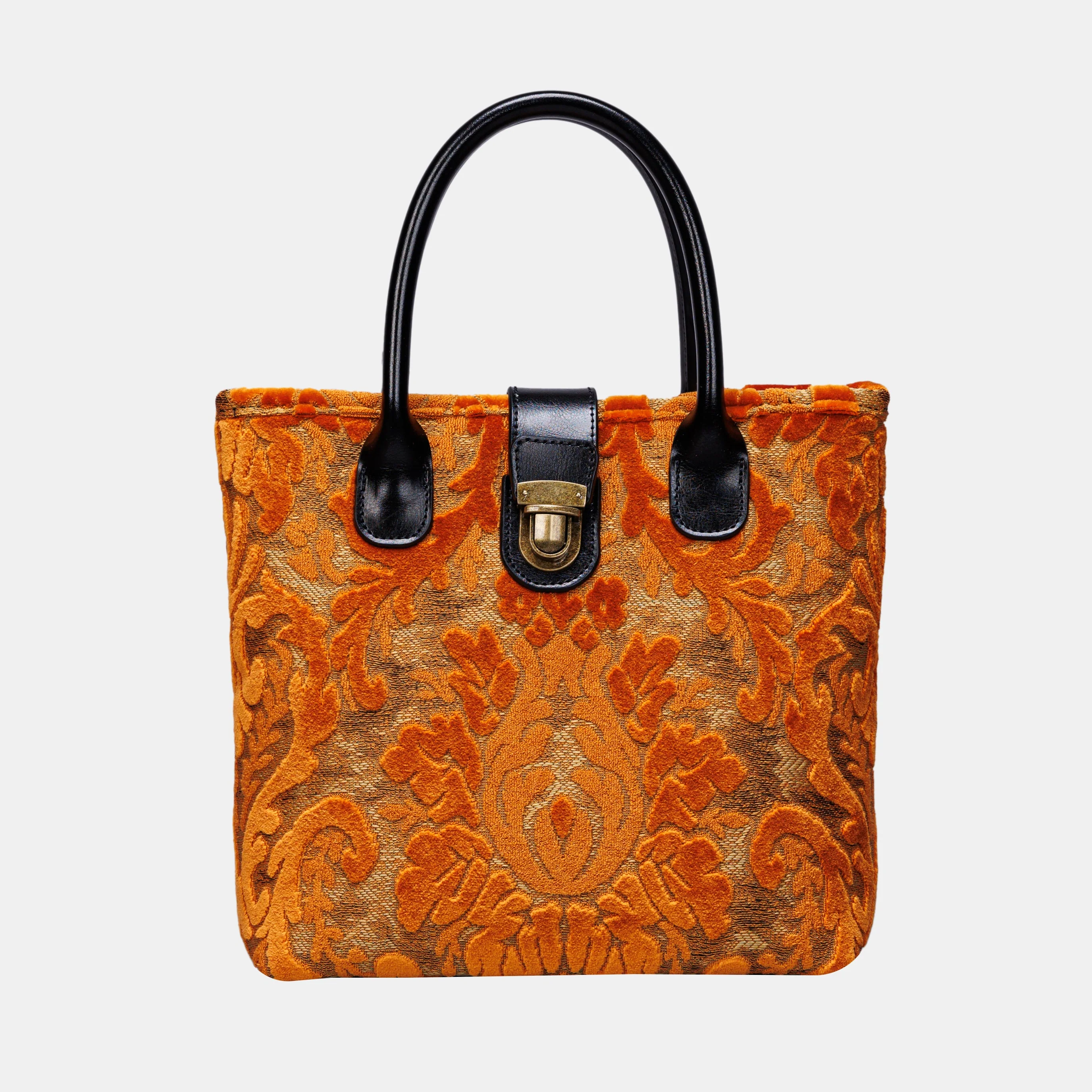 Burnout Velvet Orange Tuck Lock Carpet Satchel