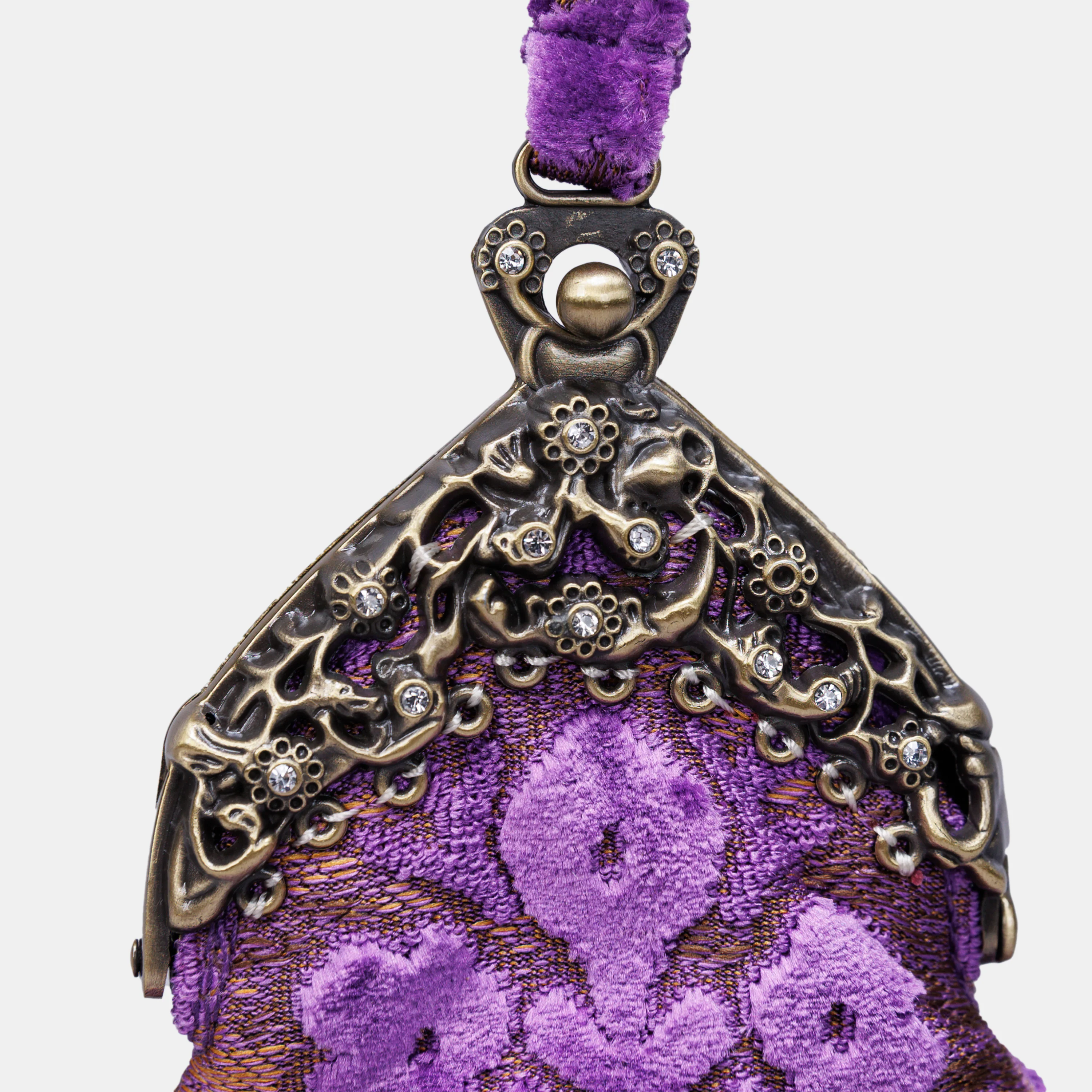 Burnout Velvet Purple Chatelaine Purse Wristlet Bag - Image 3