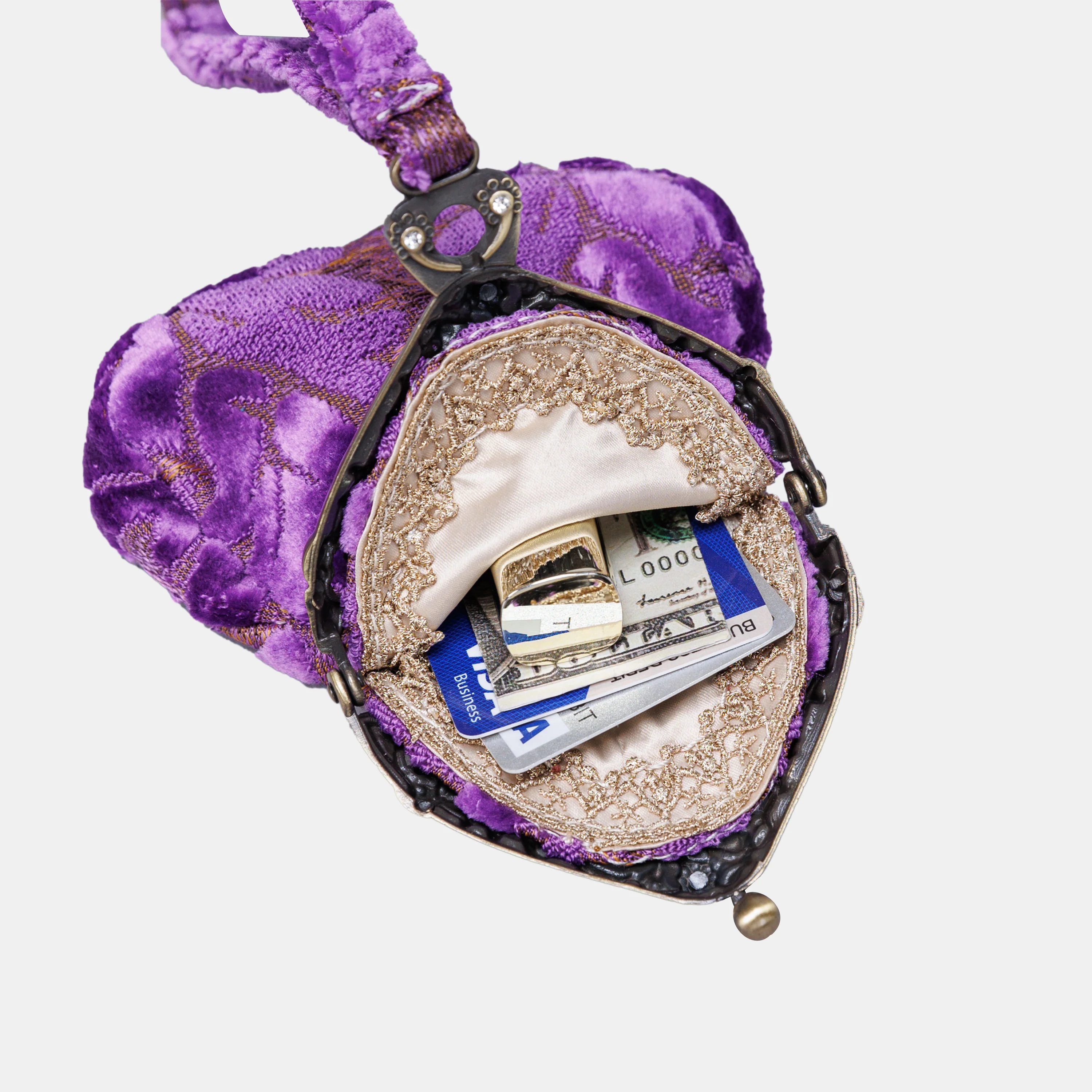 Burnout Velvet Purple Chatelaine Purse Wristlet Bag - Image 5