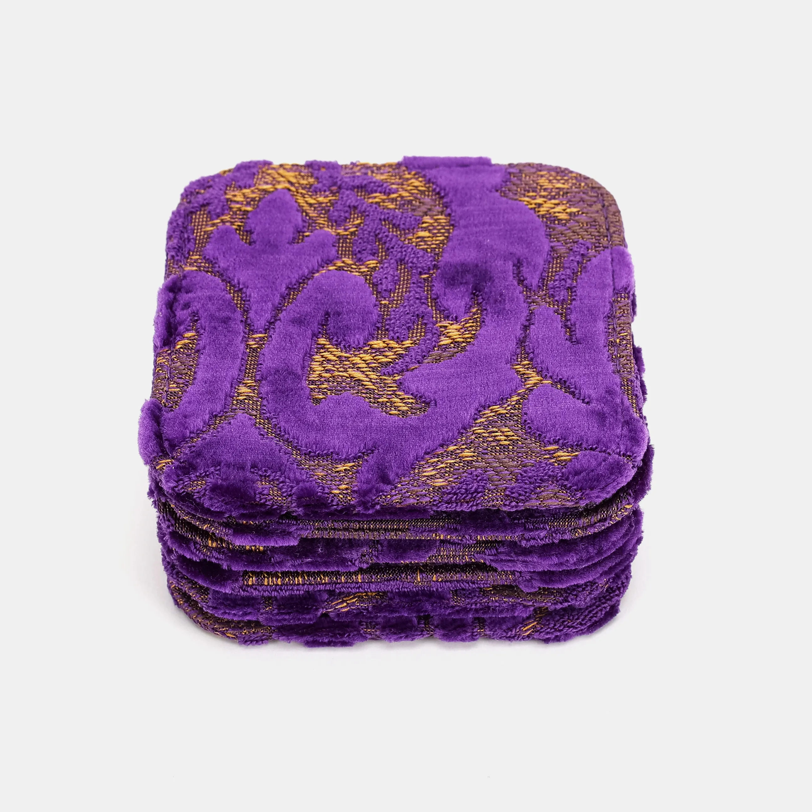 Burnout Velvet Purple Square Coaster Set with Holder - Image 4