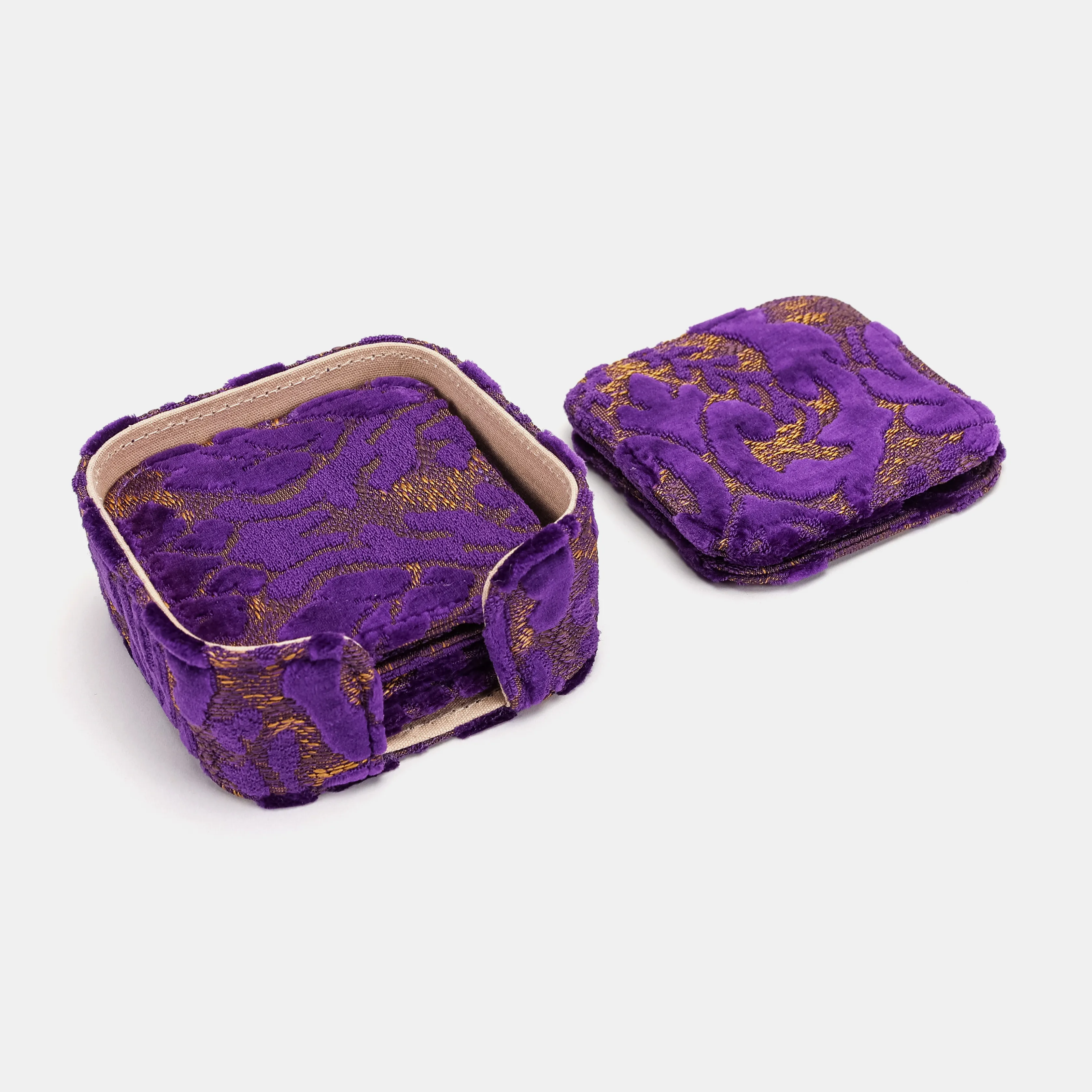 Burnout Velvet Purple Square Coaster Set with Holder - Image 6